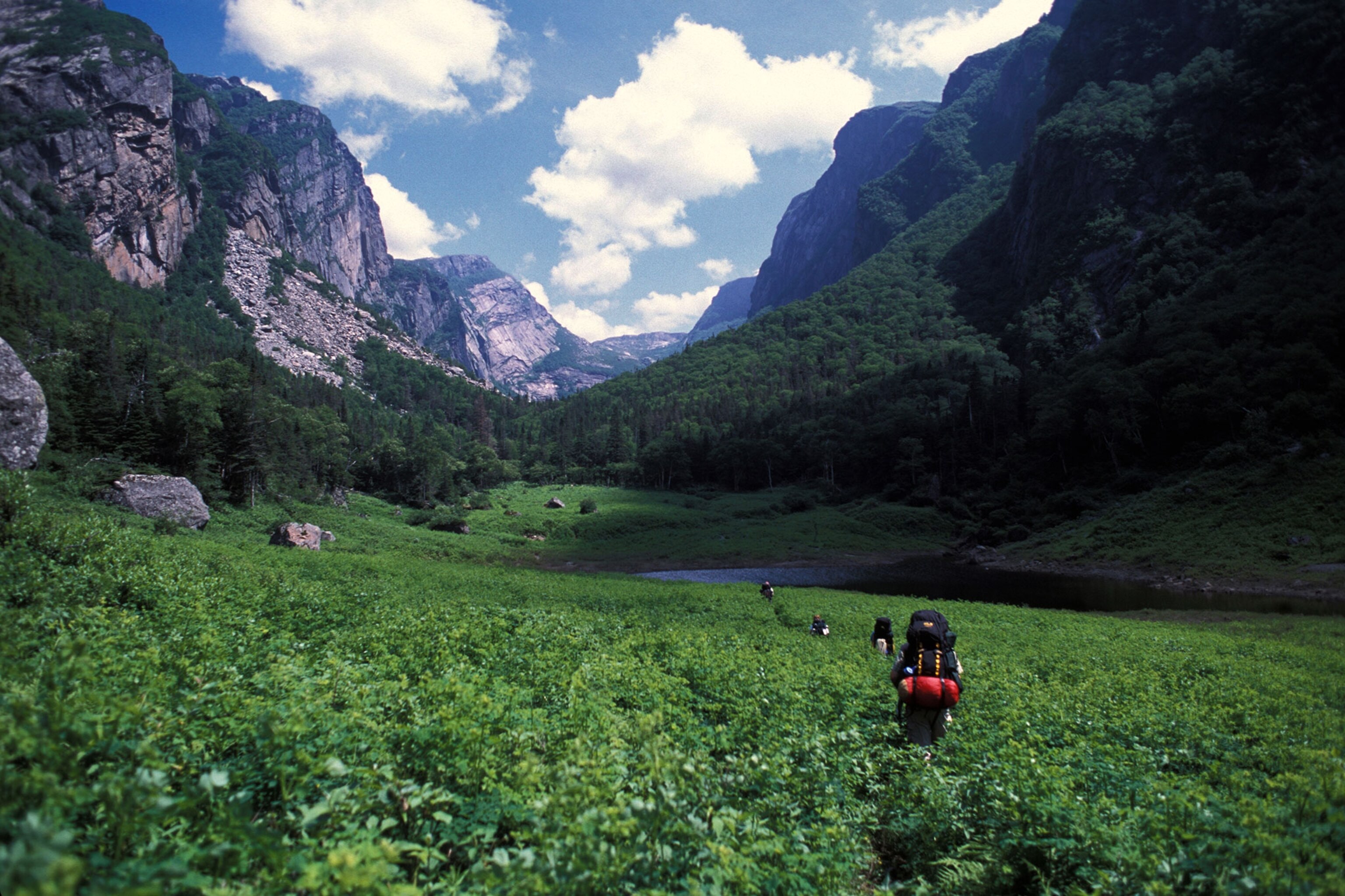 hikers on the Long Range Mountains trail, Newfoundland, Canada