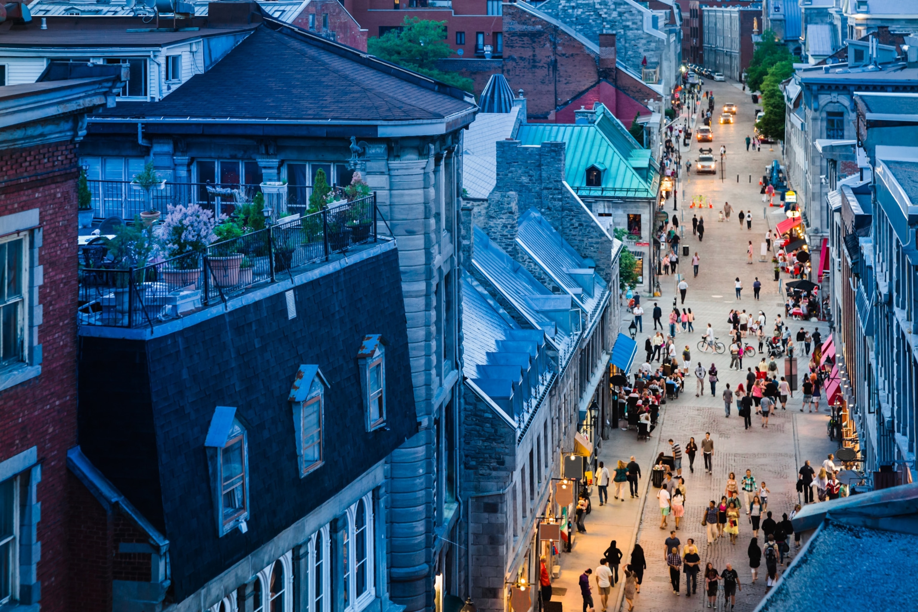 people walking down a street in Old Montreal, Quebec