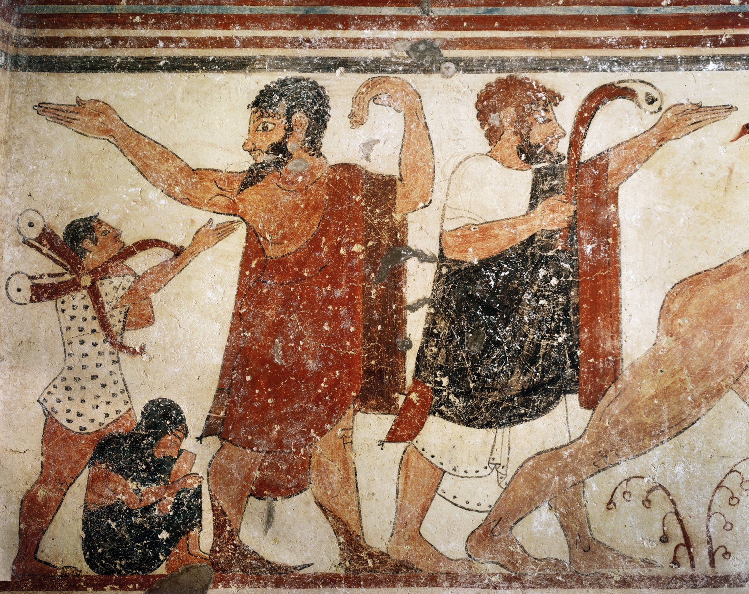 Etruscan art, like this detail from the sixth-century B.C. fresco from the Etruscan Tomb of the Augurs in Tarquinia, Italy, is a major source of information about this ancient culture.