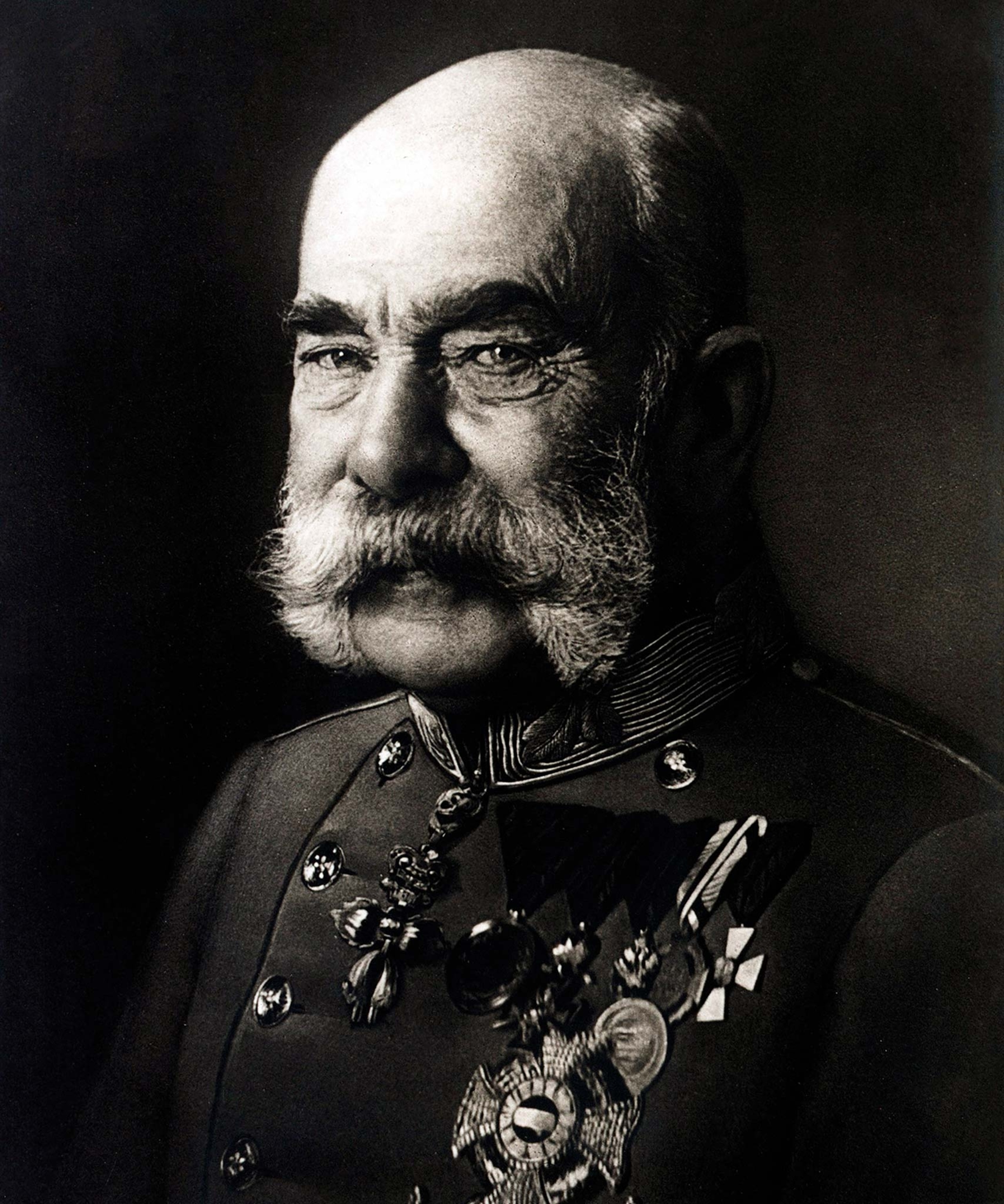 The Emperor of Austria and King of Hungary wears a military uniform in a photograph taken in 1910.