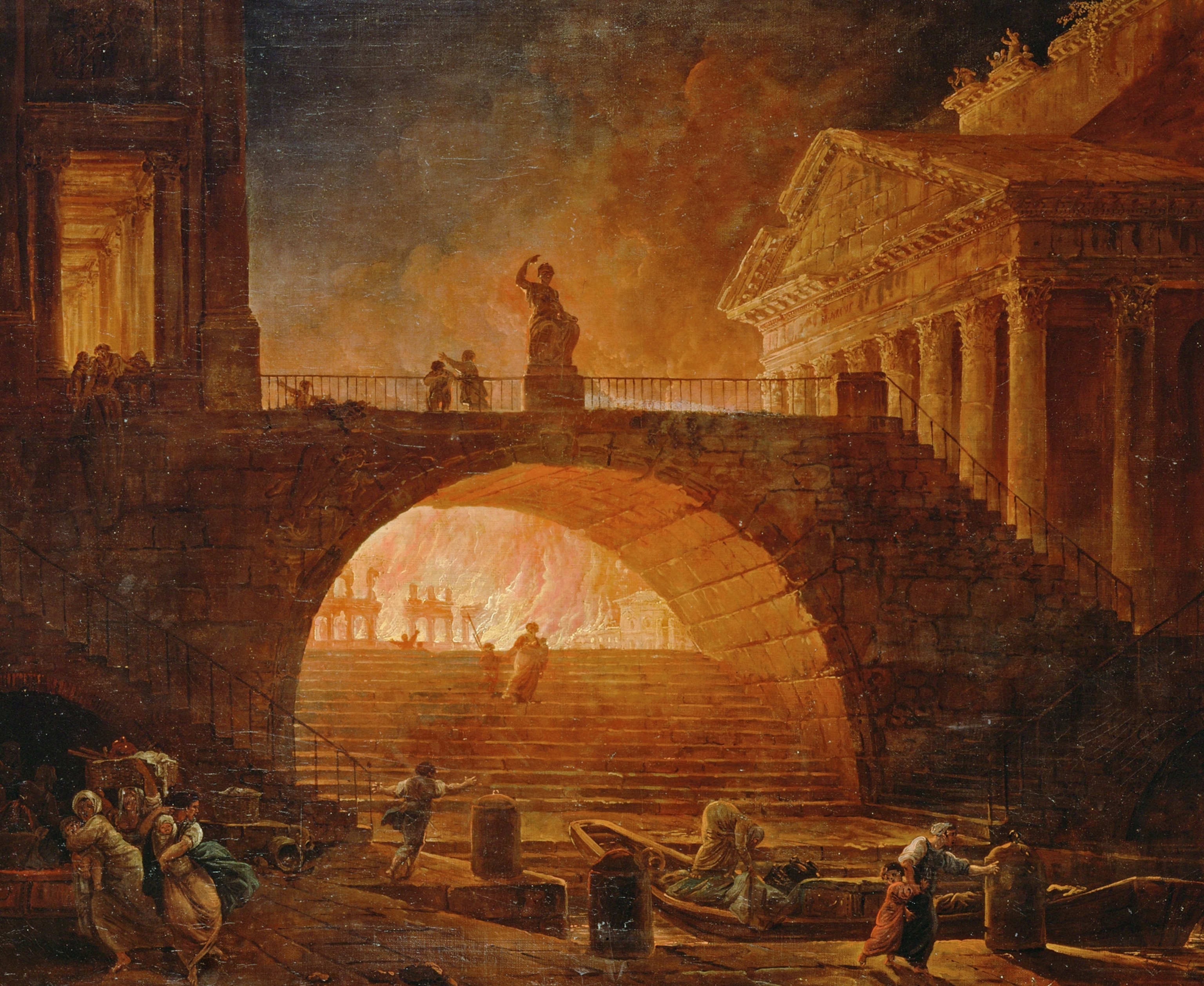 a painting depicting Rome in flames