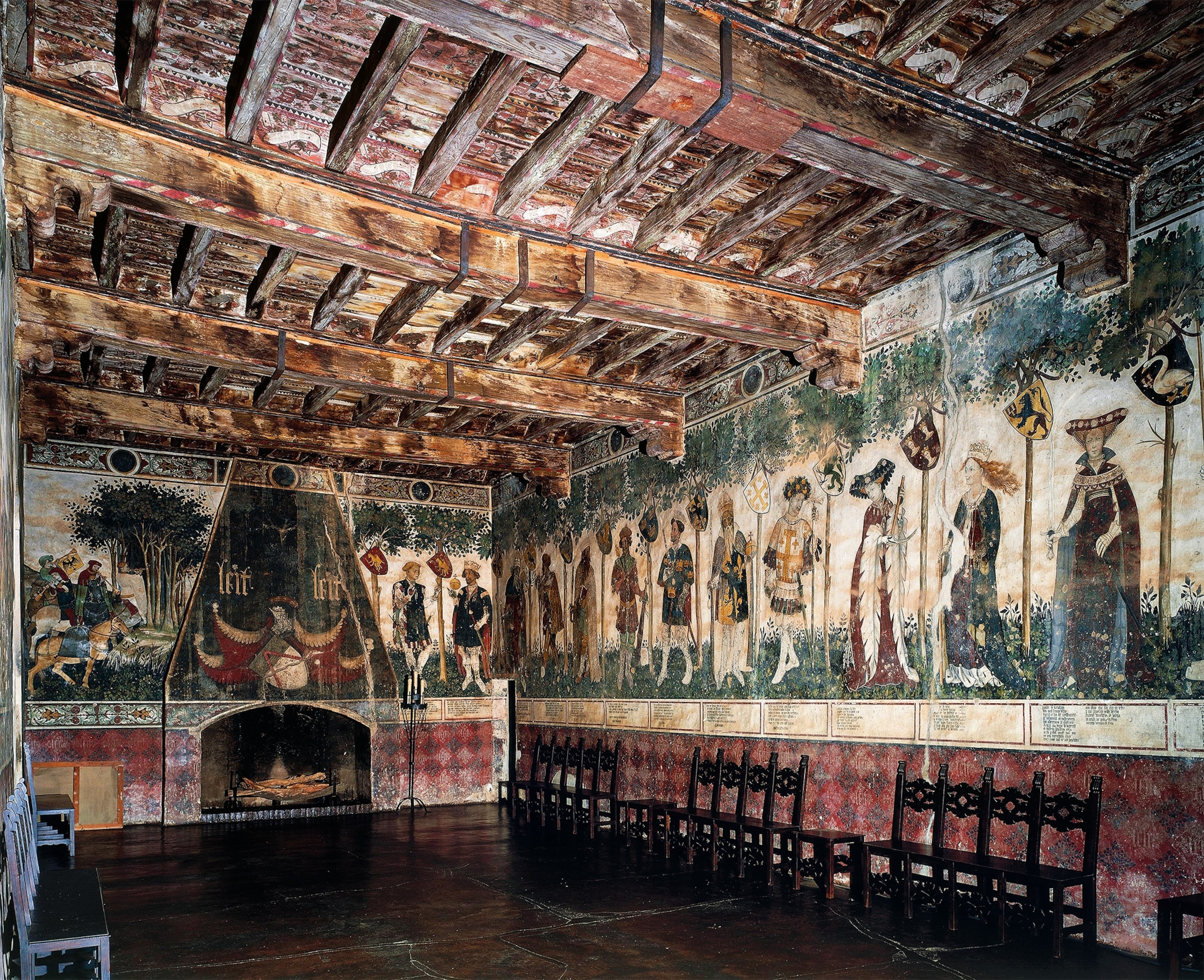 Painted in the 15th century, this fresco depicts the Nine Worthies and can be found in the Castello della Manta in Saluzzo, Italy.