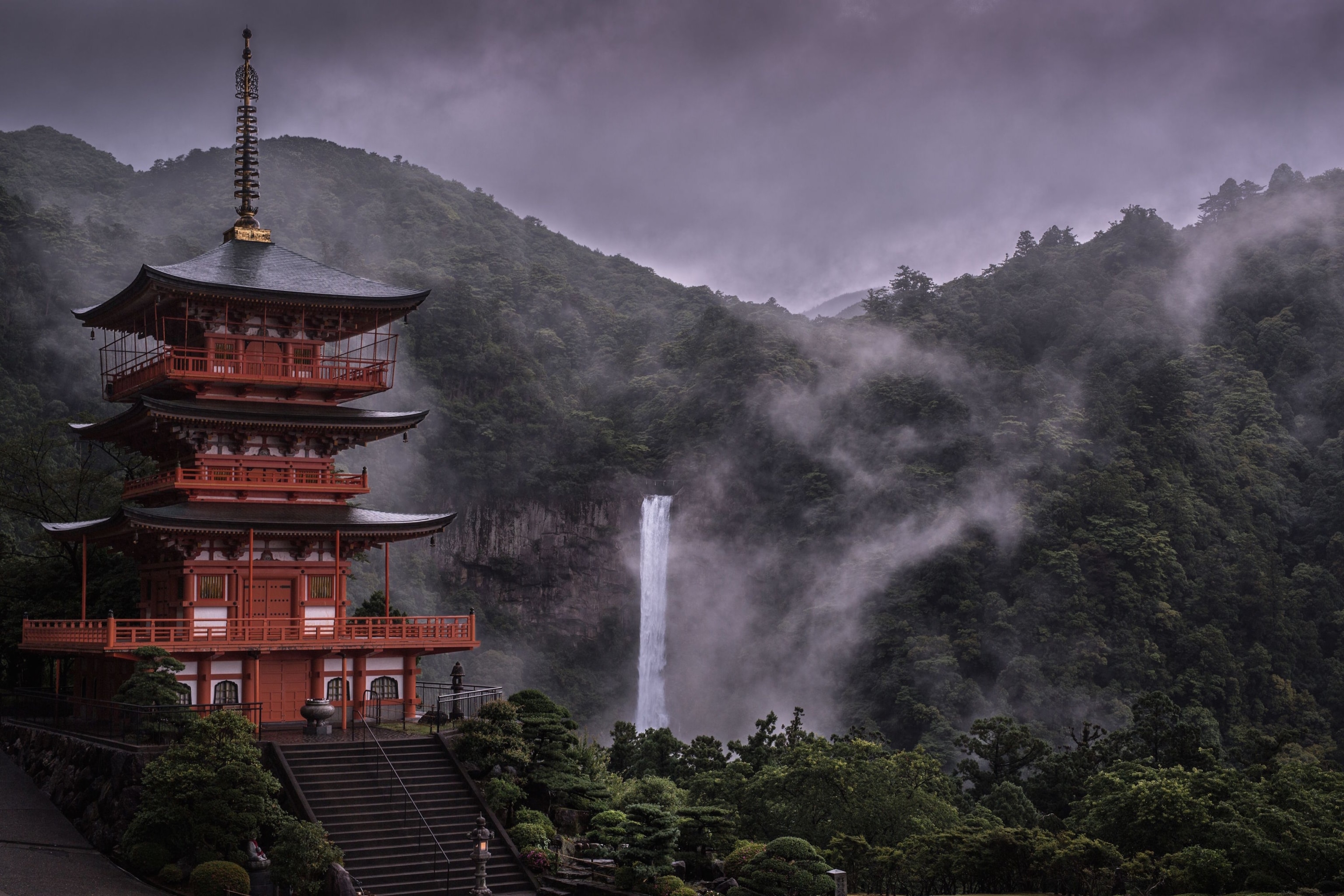 Kumano Nachi Grand Shrine and waterfall in Japan