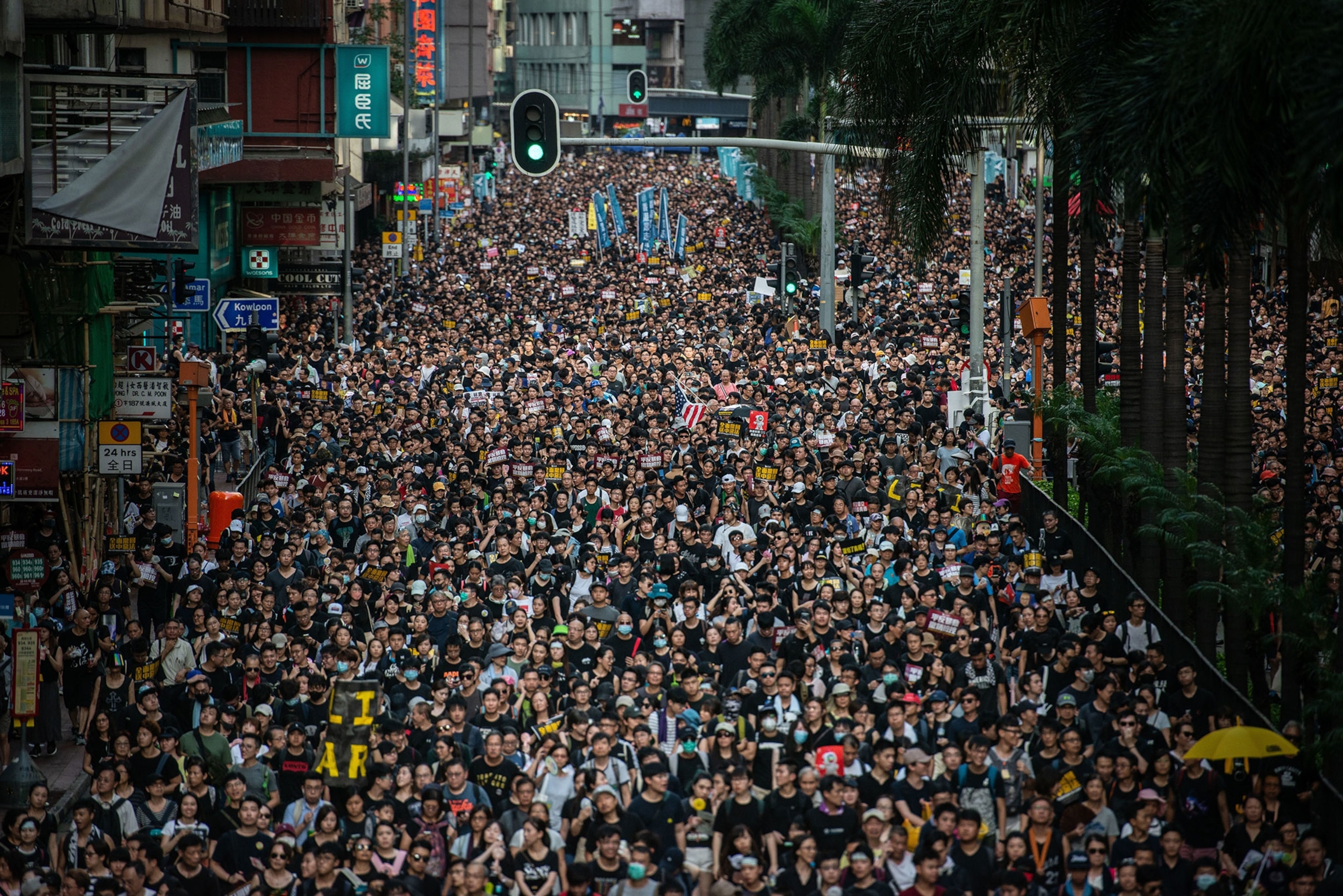 thousands of protesters in Hong Kong