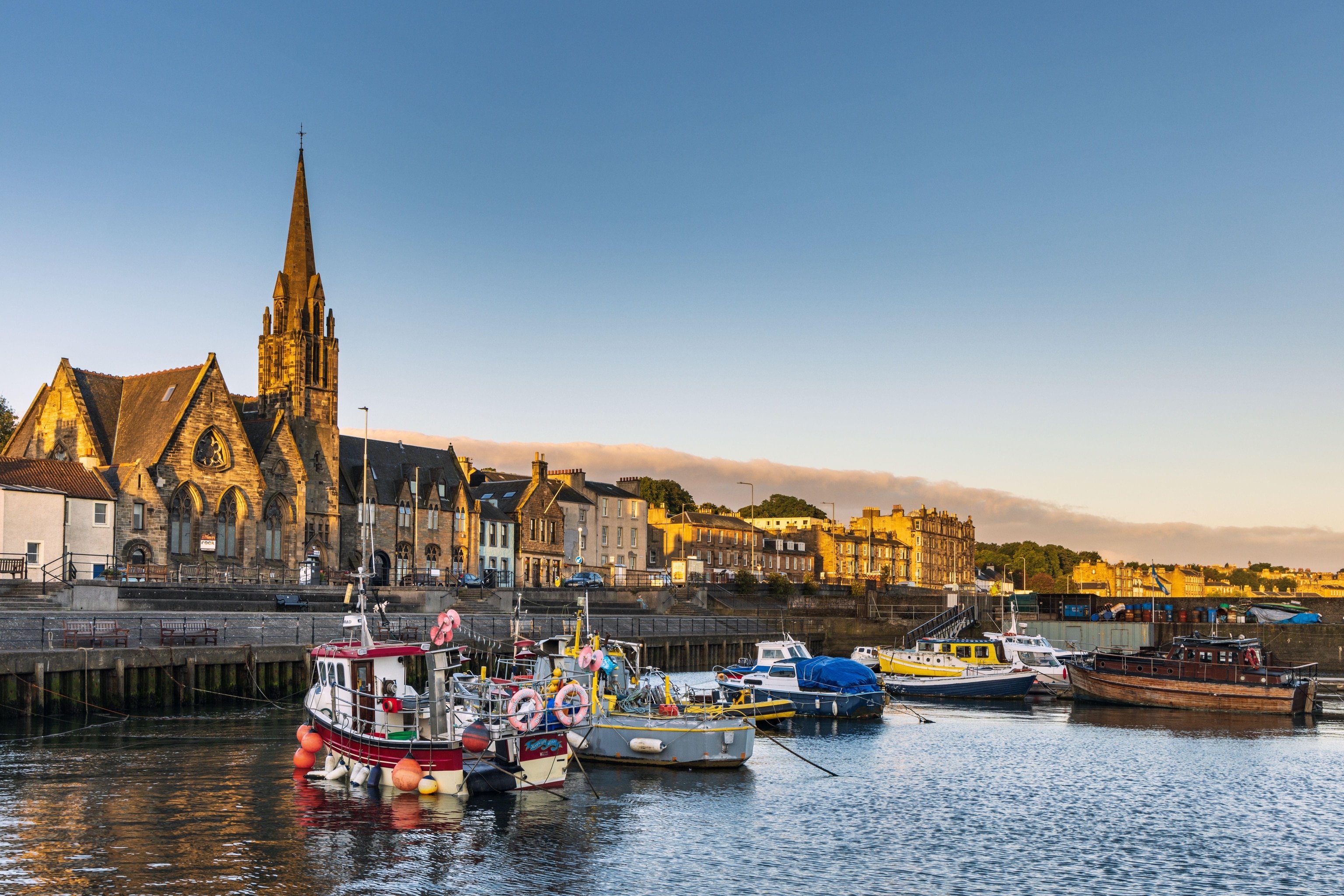 Sunrise at Newhaven harbour in Edinburgh, Scotland.