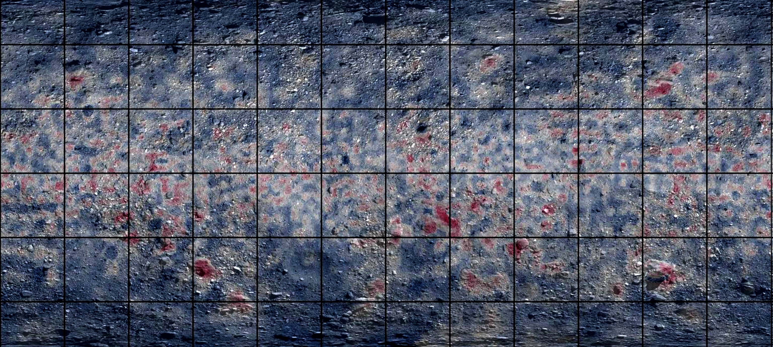 map showing carbon-bearing minerals in red of asteroid Bennu