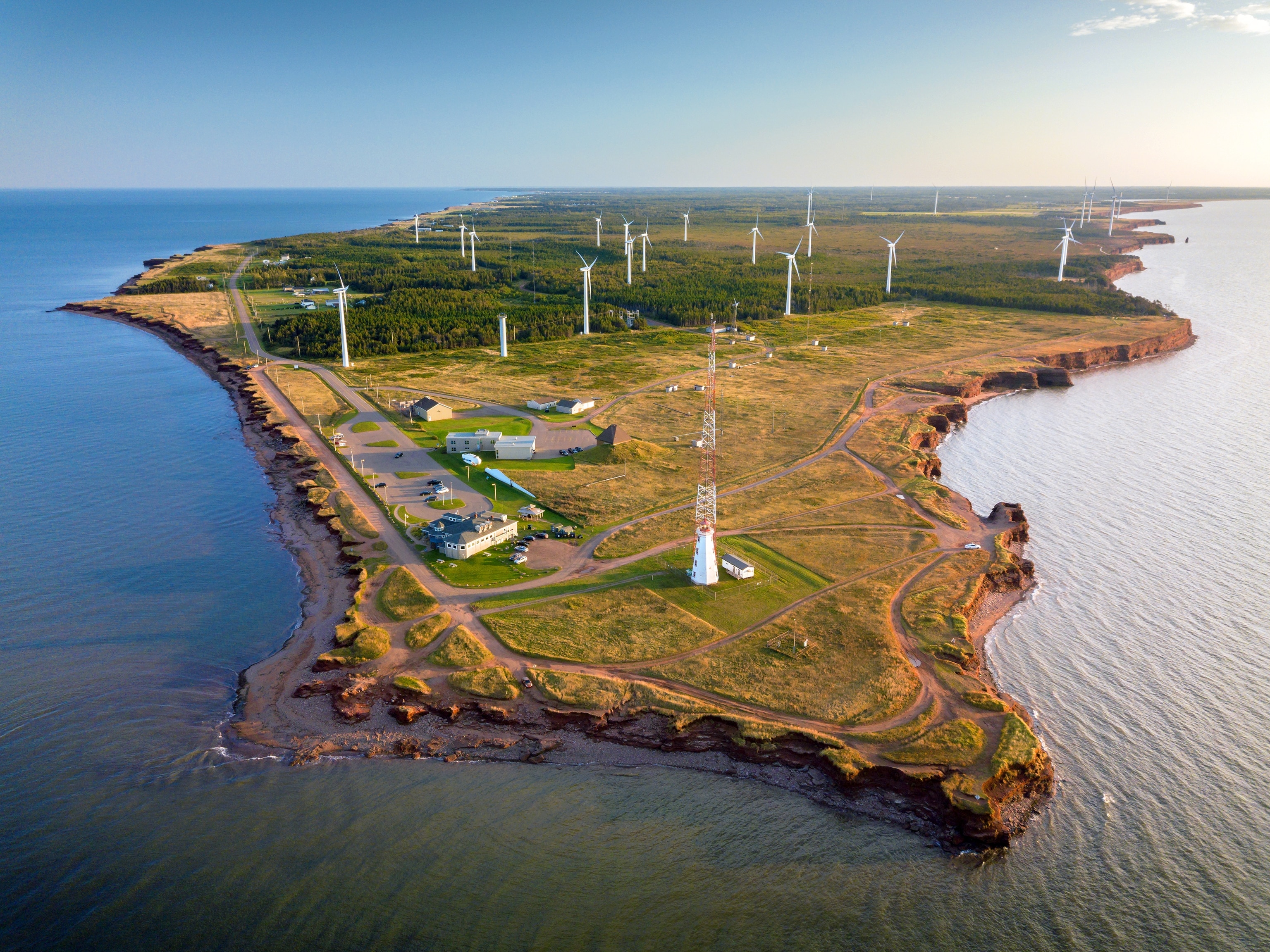 An overhead view of the North Cape and shore on PEI