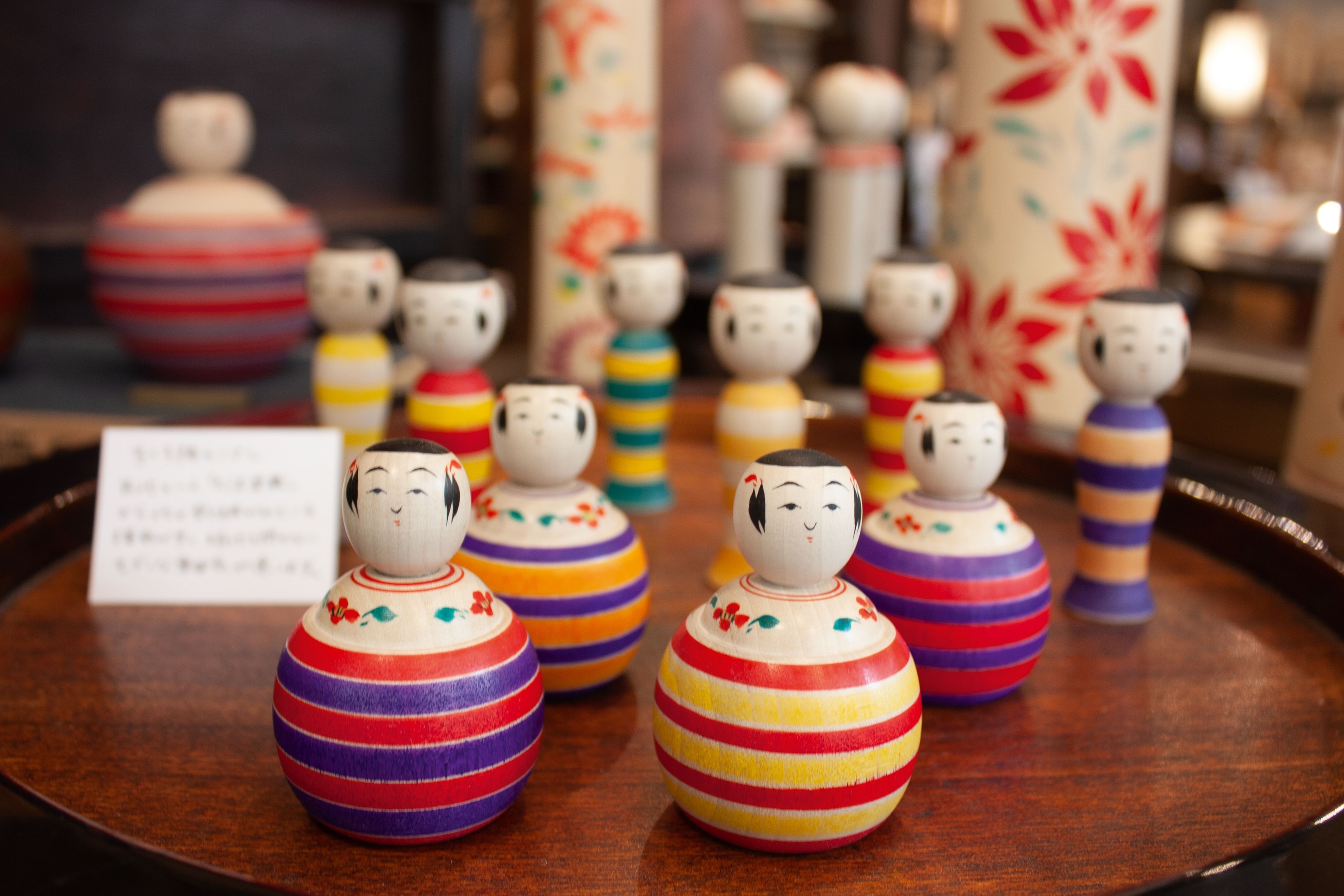 colourful and line painted dolls on display