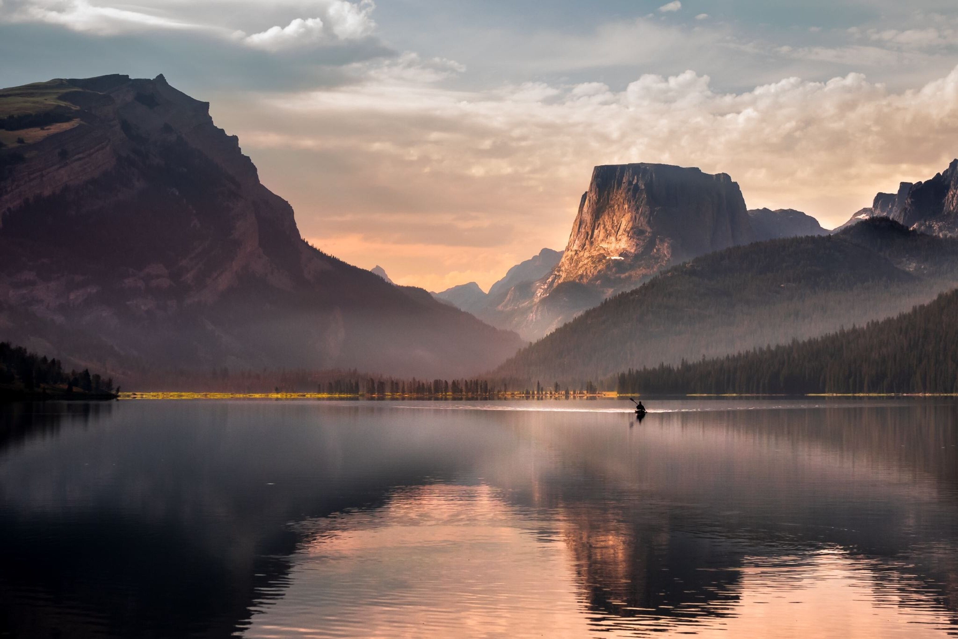 a canoe on a lake in Wyoming