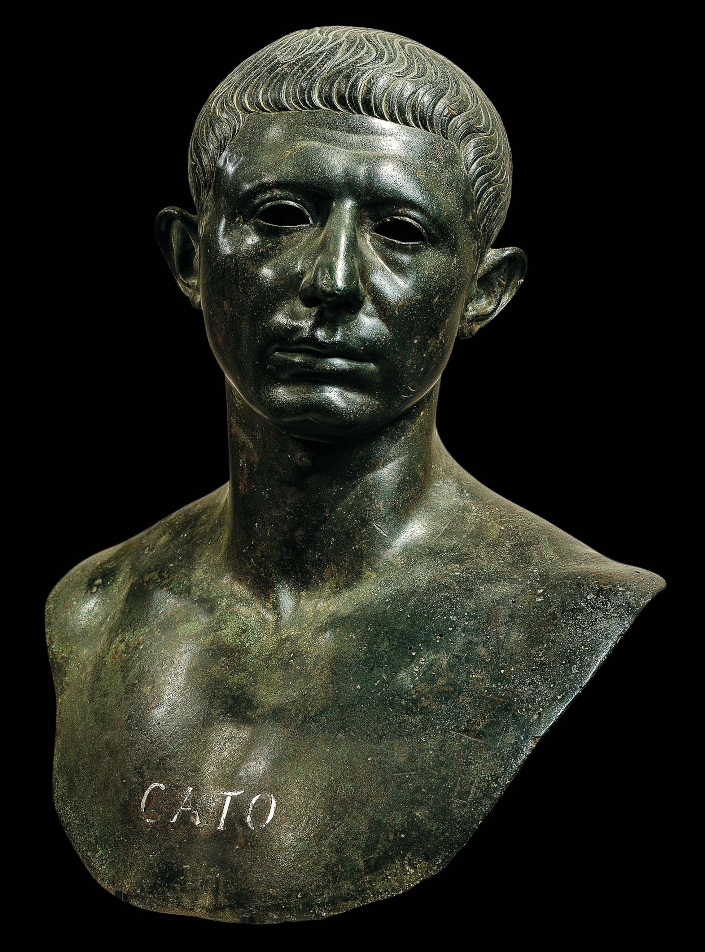 A bronze bust of Marcus Porcius Cato from the first century A.D.