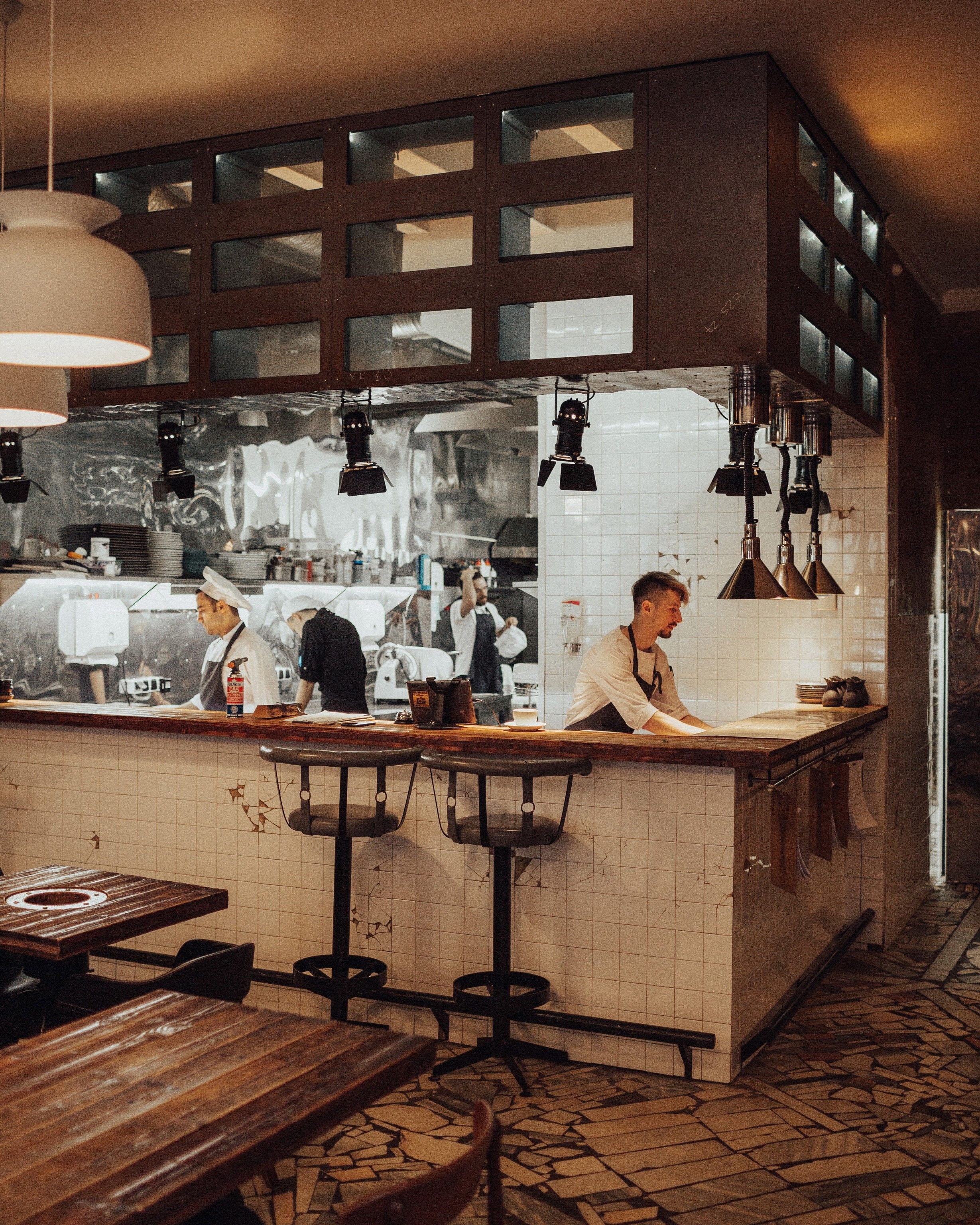 Vikentev's team at work in the restaurant kitchen at Hamlet + Jacks