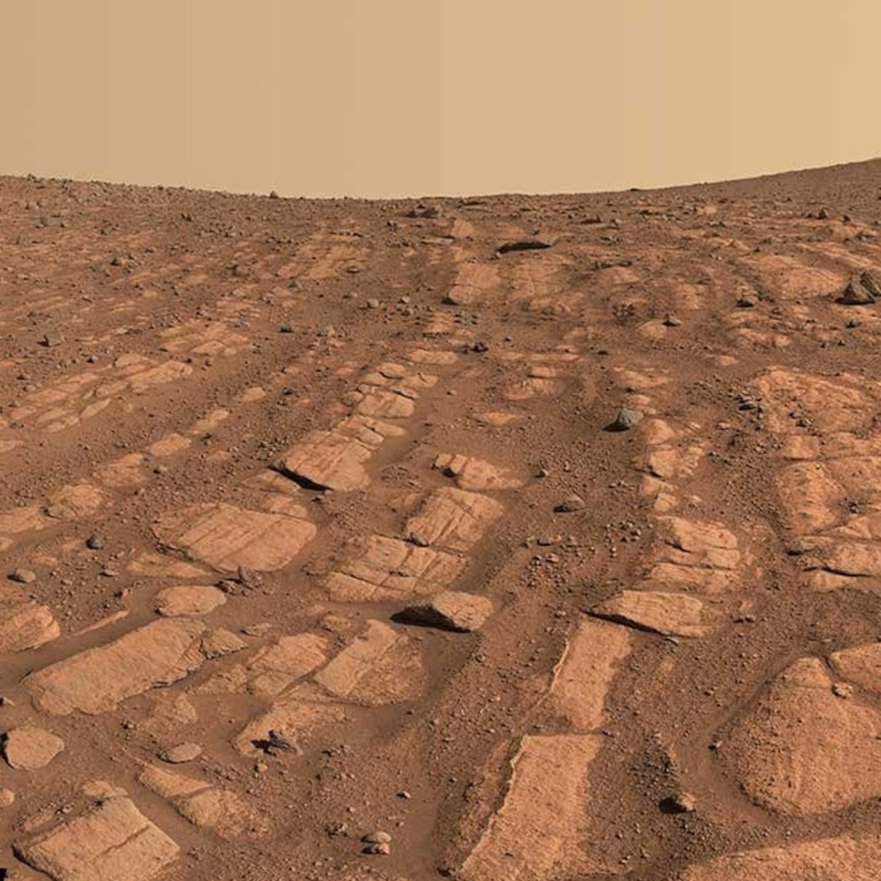 a composite of image showing a rocky and sandy red martian landscape