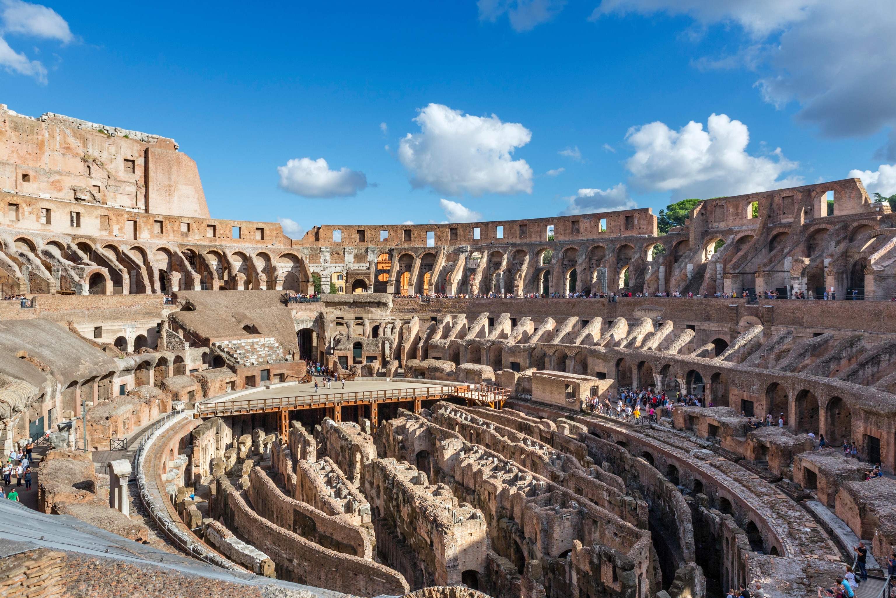 A view of the inside of the colosseum ruins in Rome, Italy.