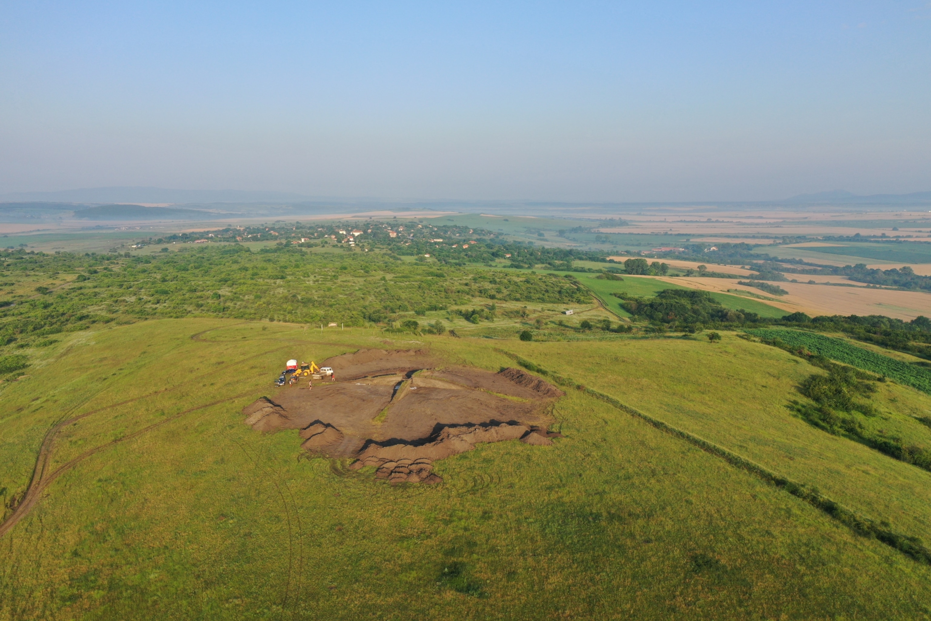 Aerial view of the kurgan in Malomirovo during the archaeological excavation in June 2021.