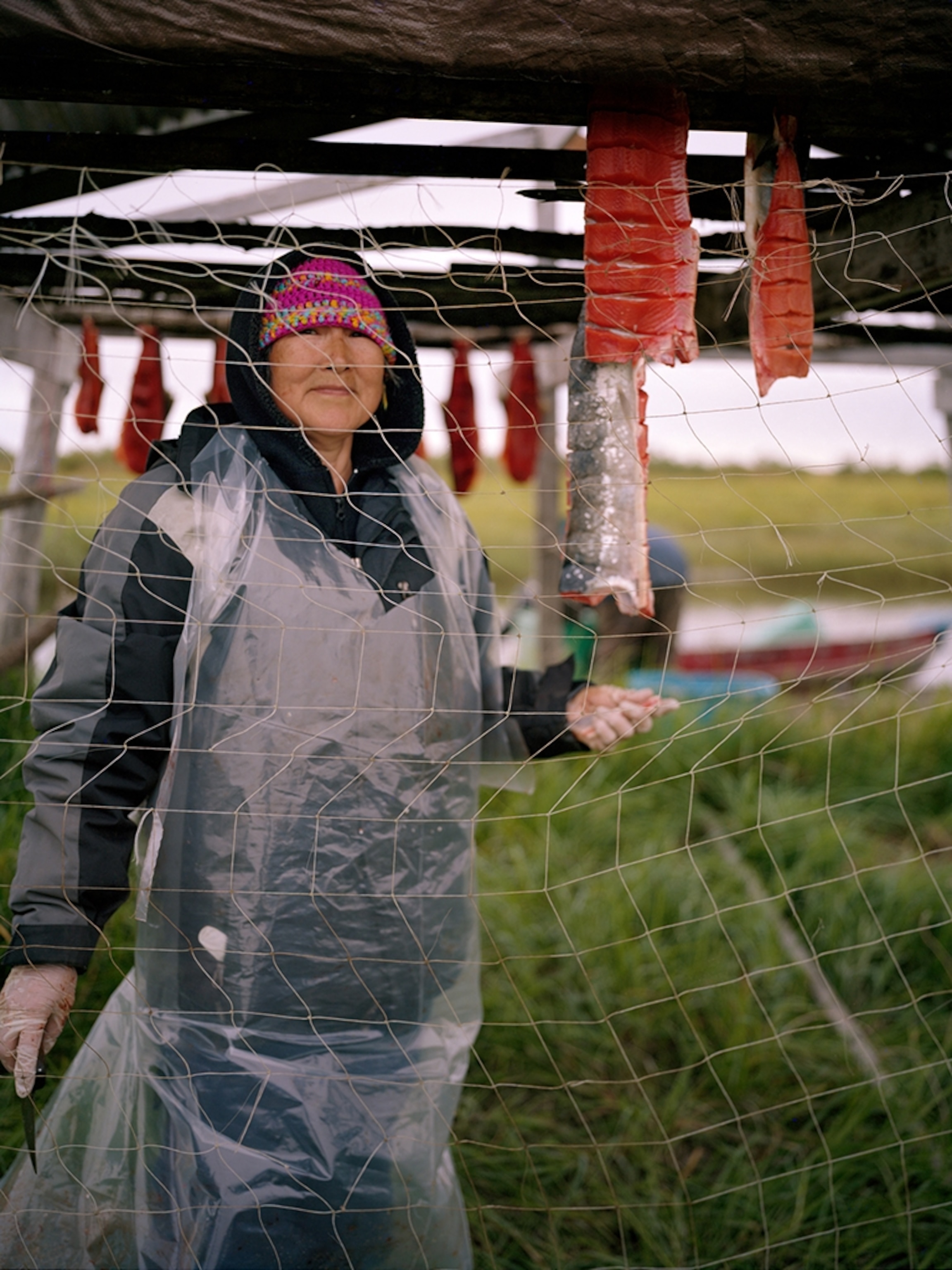a woman with salmon