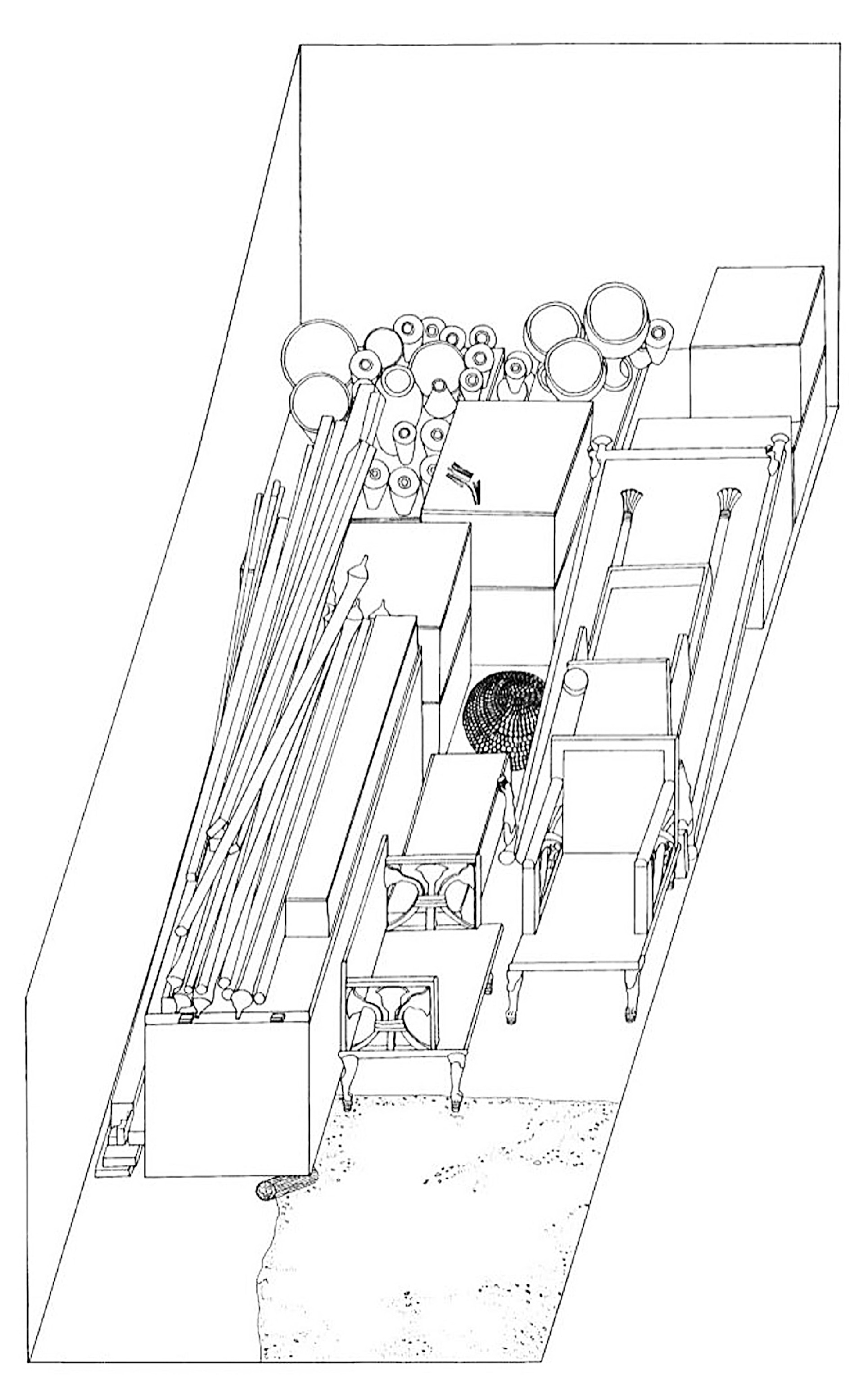 An archaeologist's 1926 sketch shows the grave goods in Hetepheres's tomb.