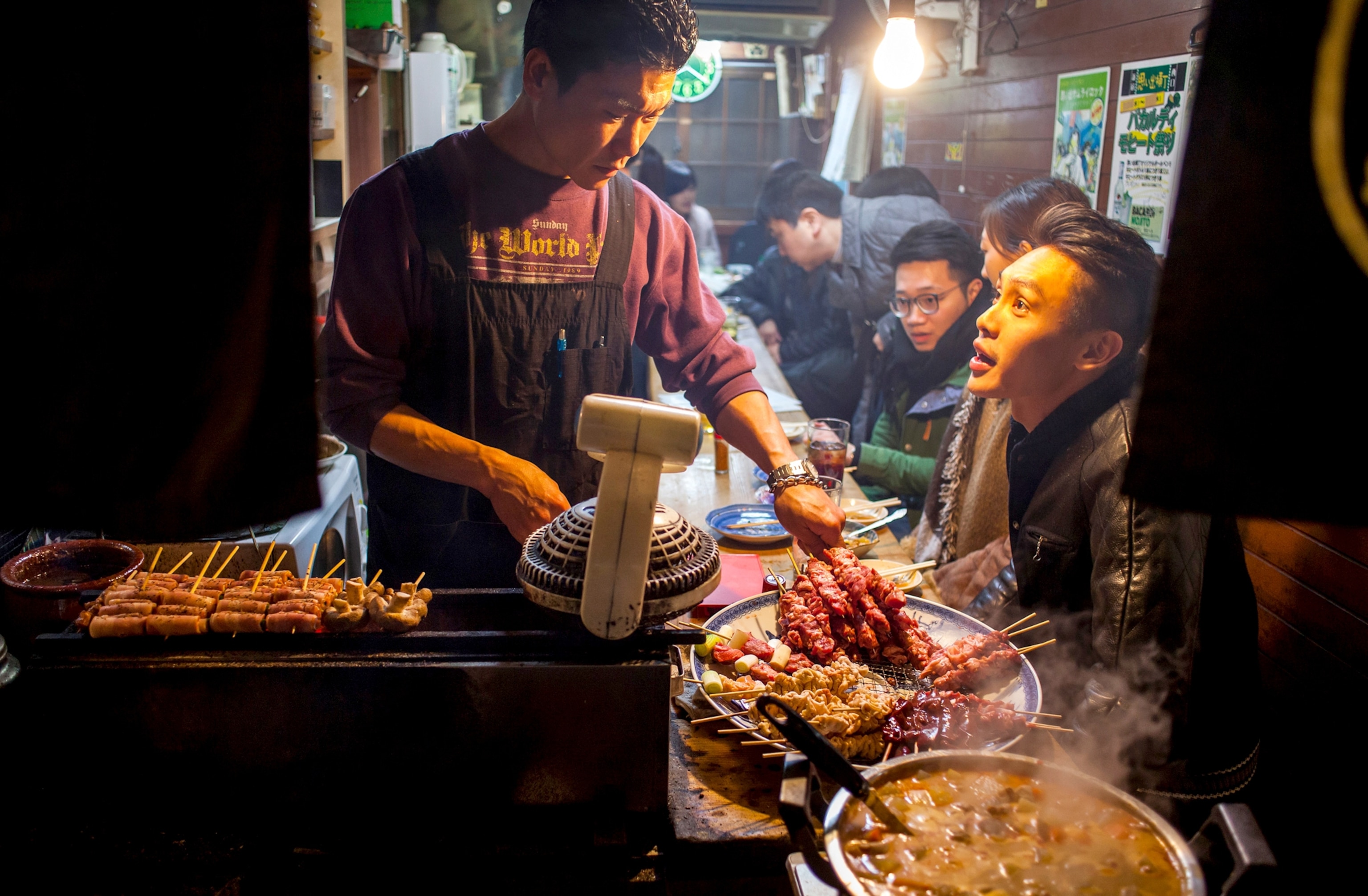 a yakitori stall in Tokyo Japan
