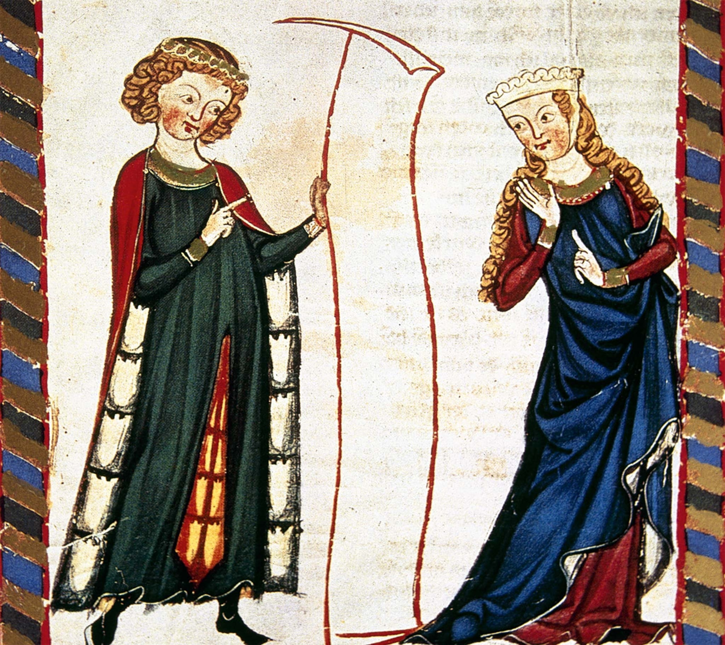 A 12th-century Codex Manesse illustration of a troubadour and his lady