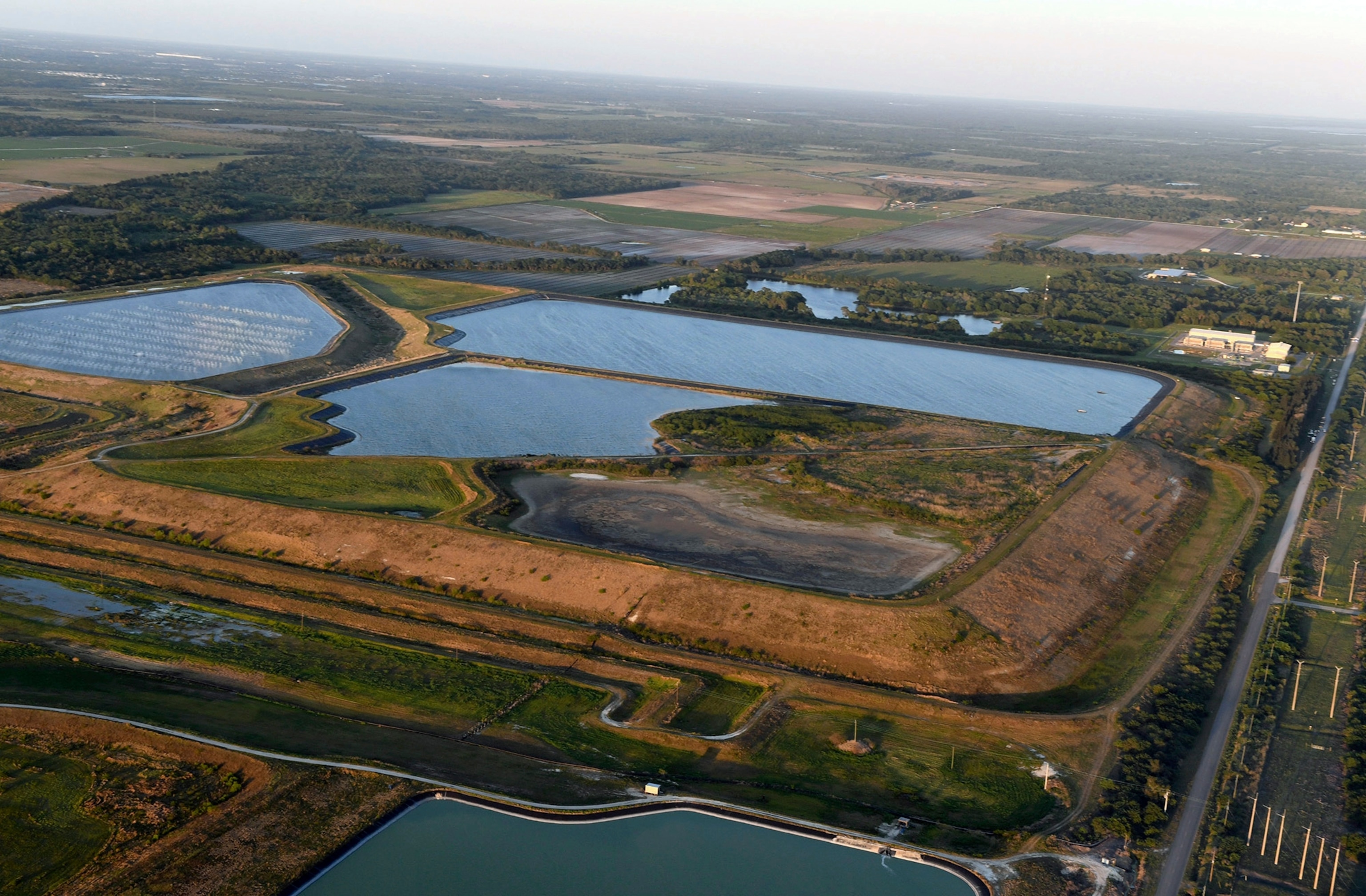 a reservoir near the old piney point phosphate mine seen from an airplane