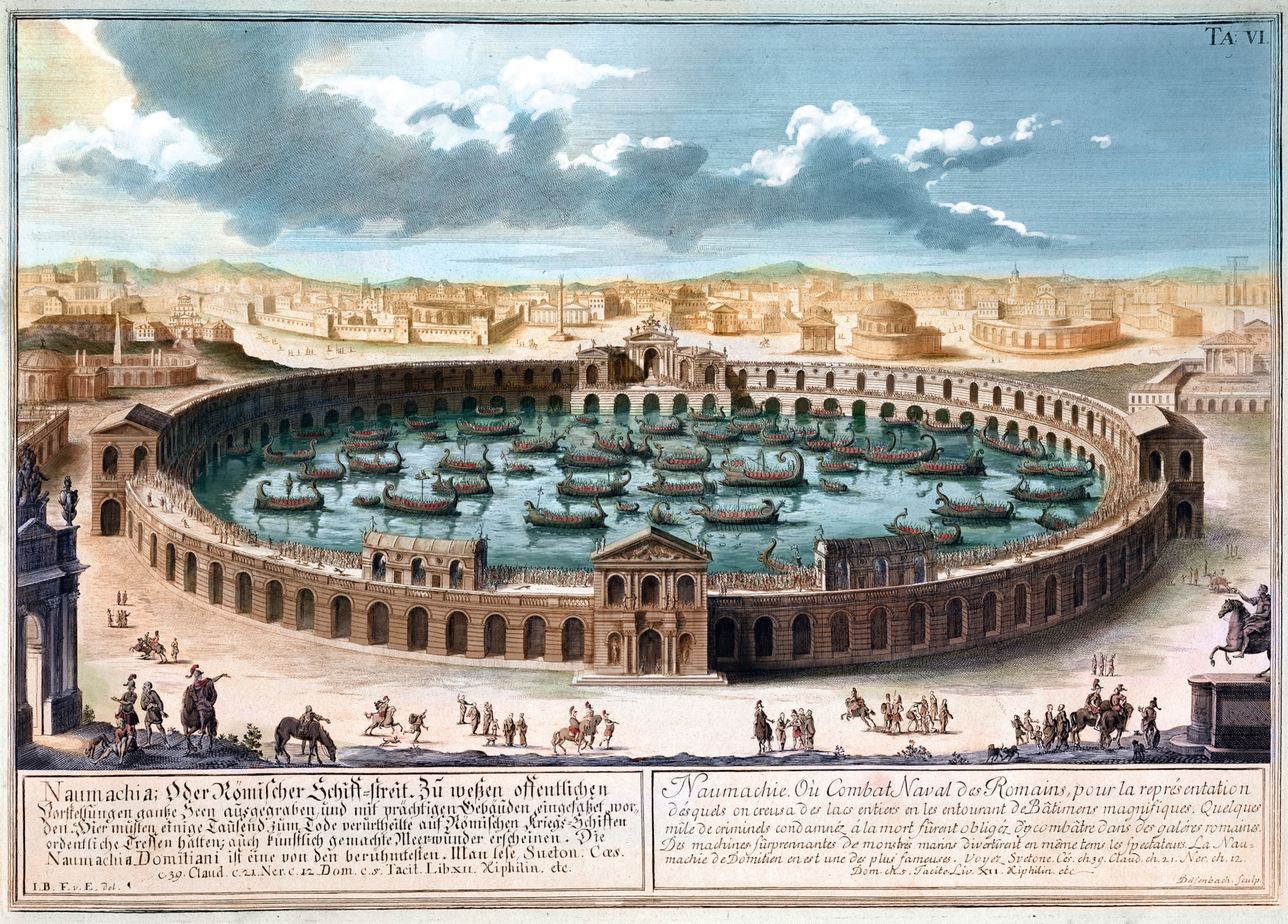 A 1721 engraving imagining a naval battle in the Colosseum.