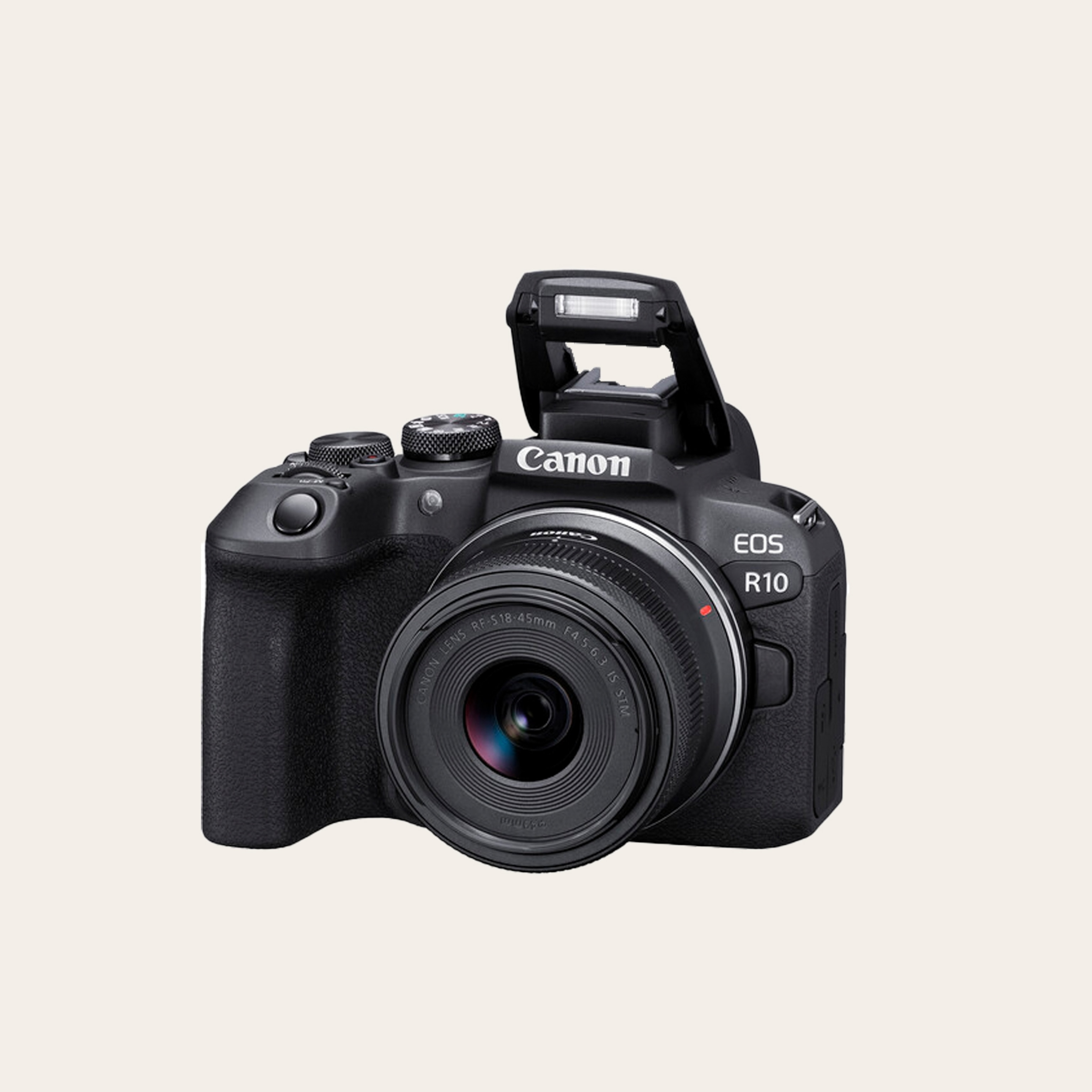 A black camera body with a pop up lens.