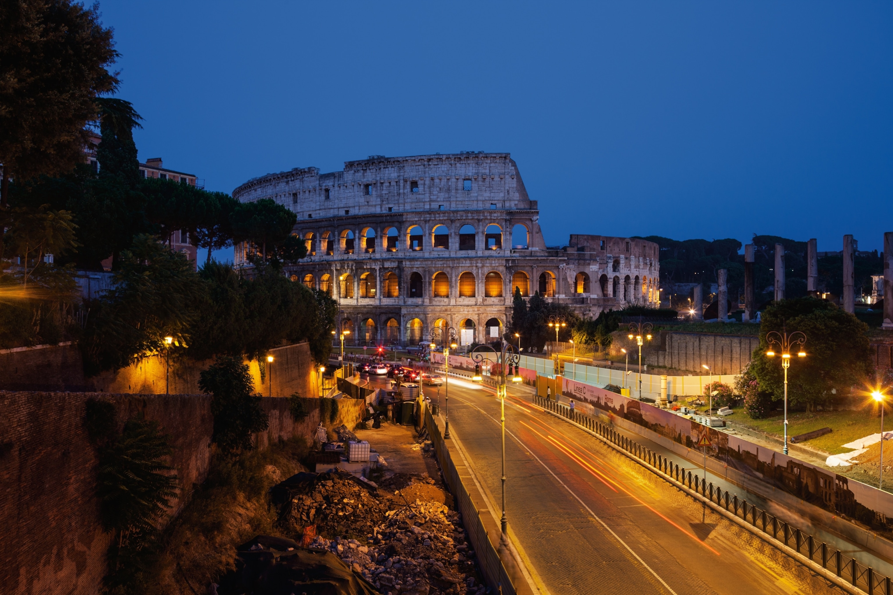 the Colosseum lit up at night