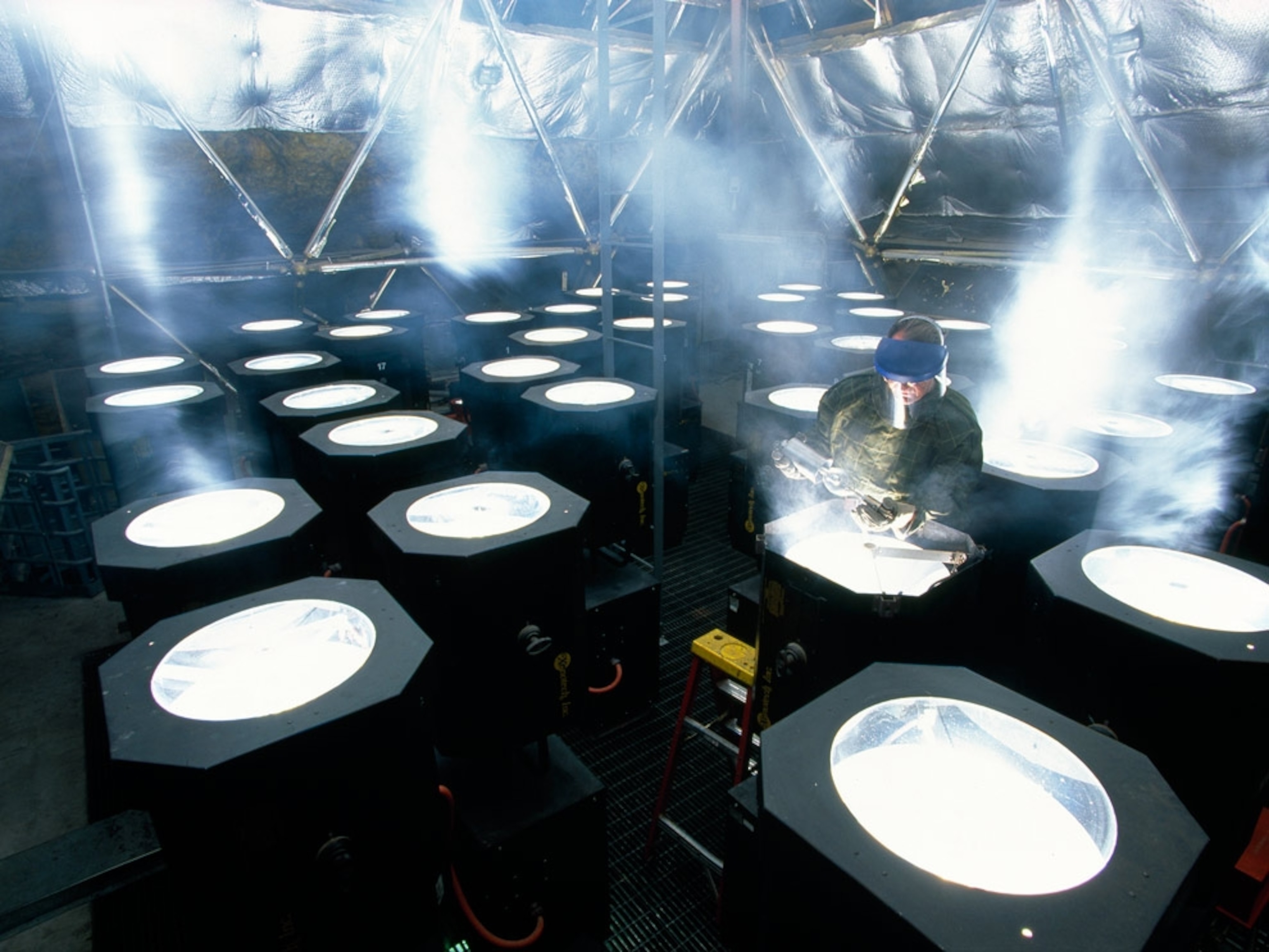 a light technician on the Luxor pyramid on the Las Vegas Strip