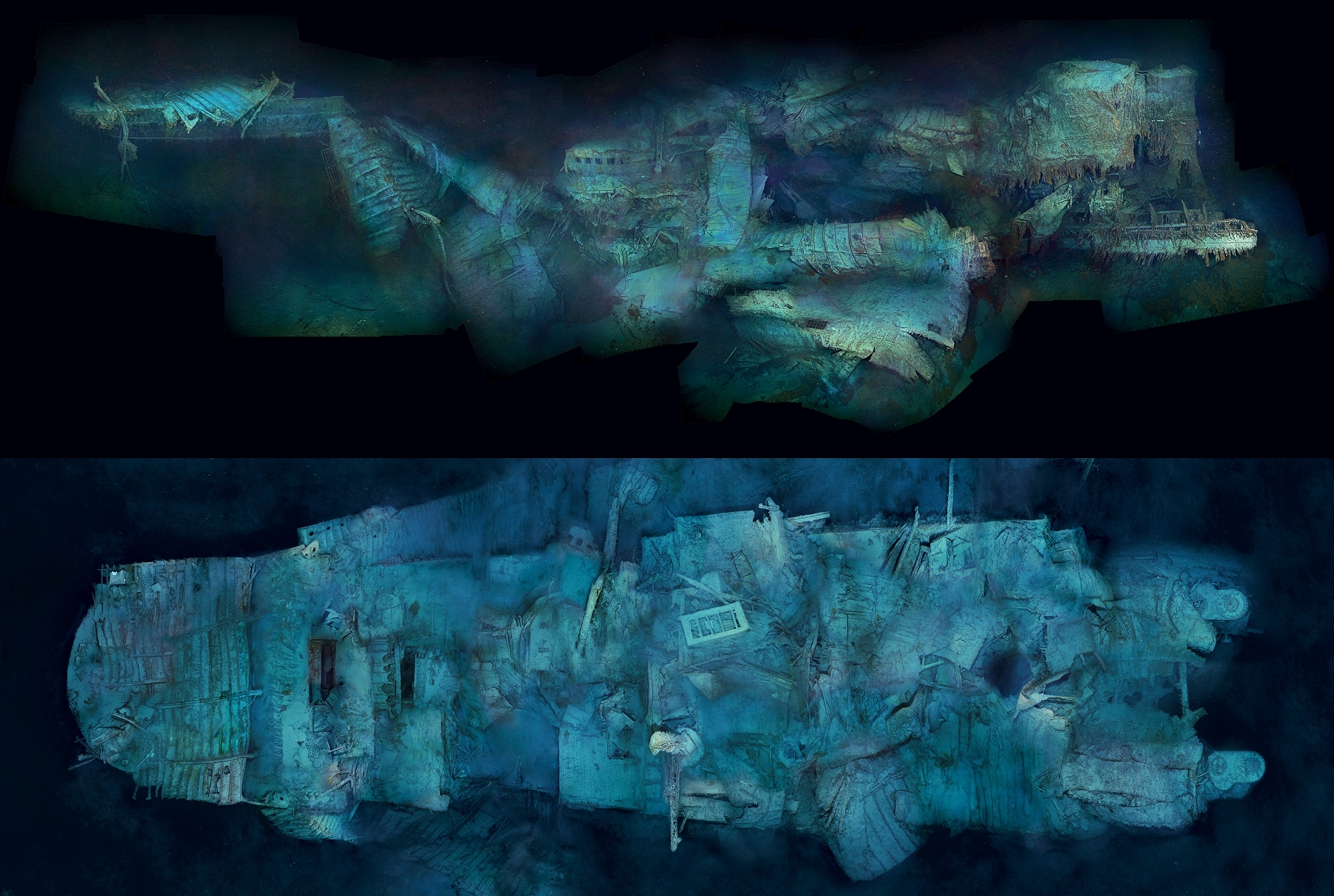 Photographic mosaics of the Titanic's stern wreckage