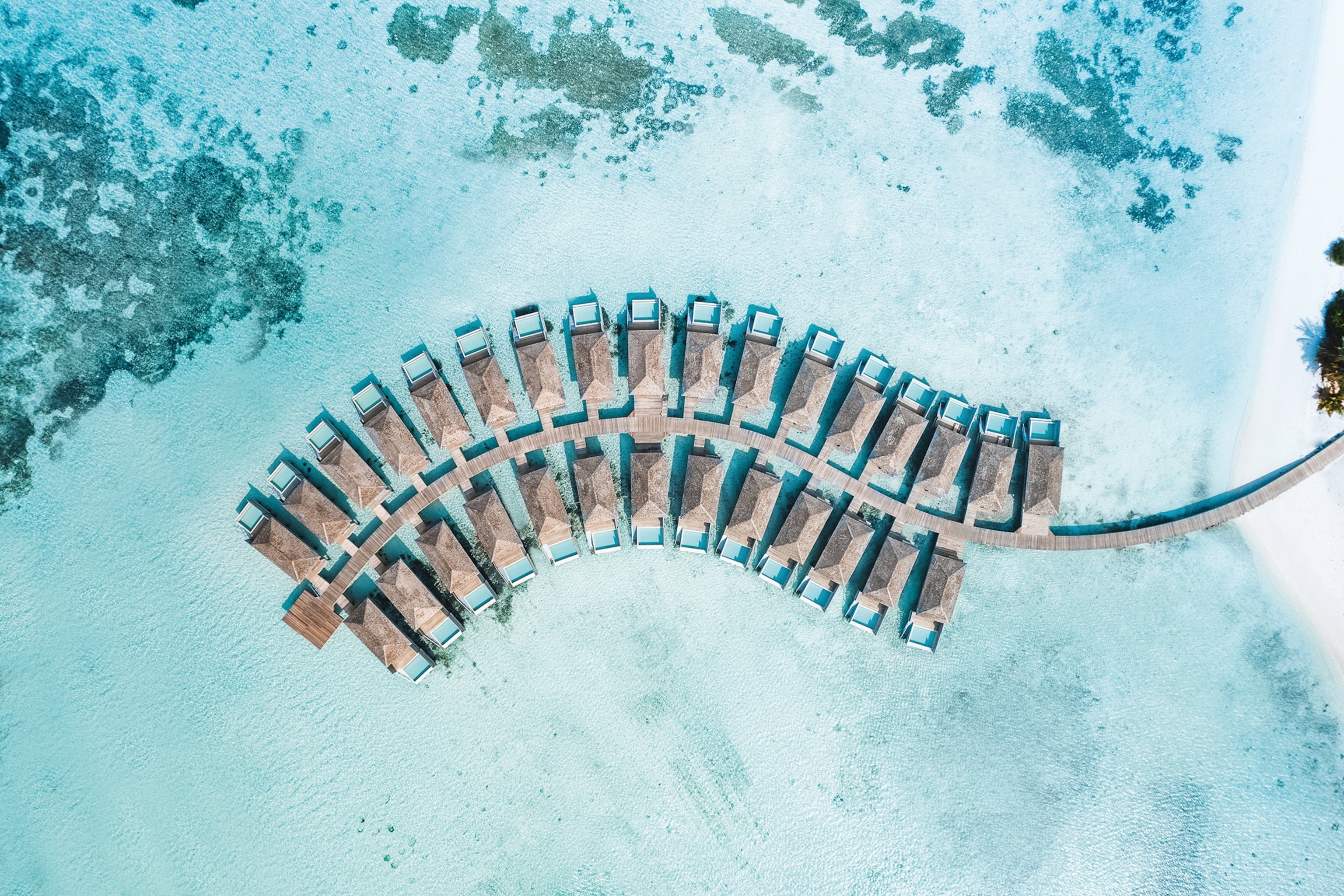 aerial view of beach huts