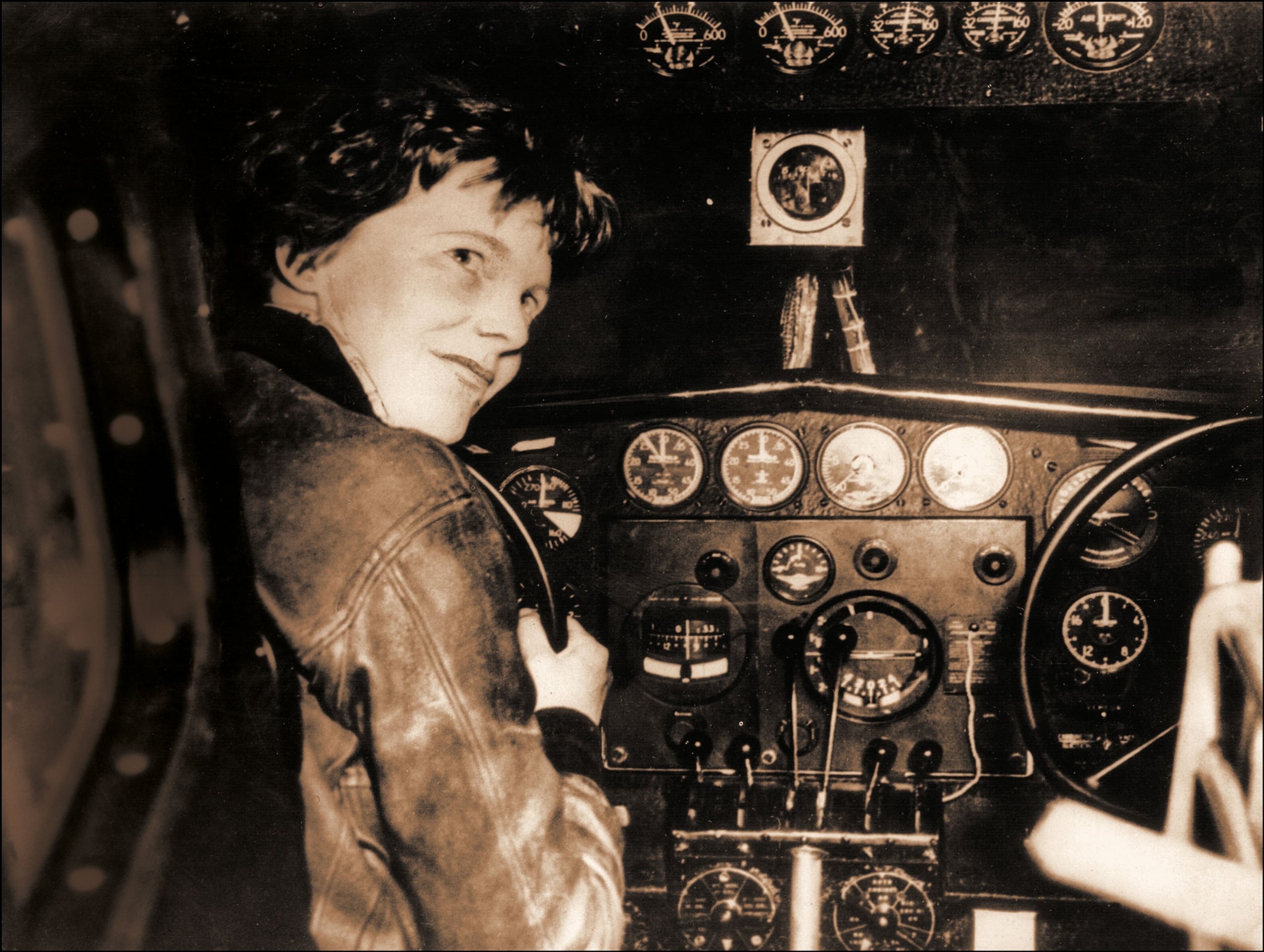 Amelia Earhart in the cockpit of her Lockheed Electra before it vanished in 1937