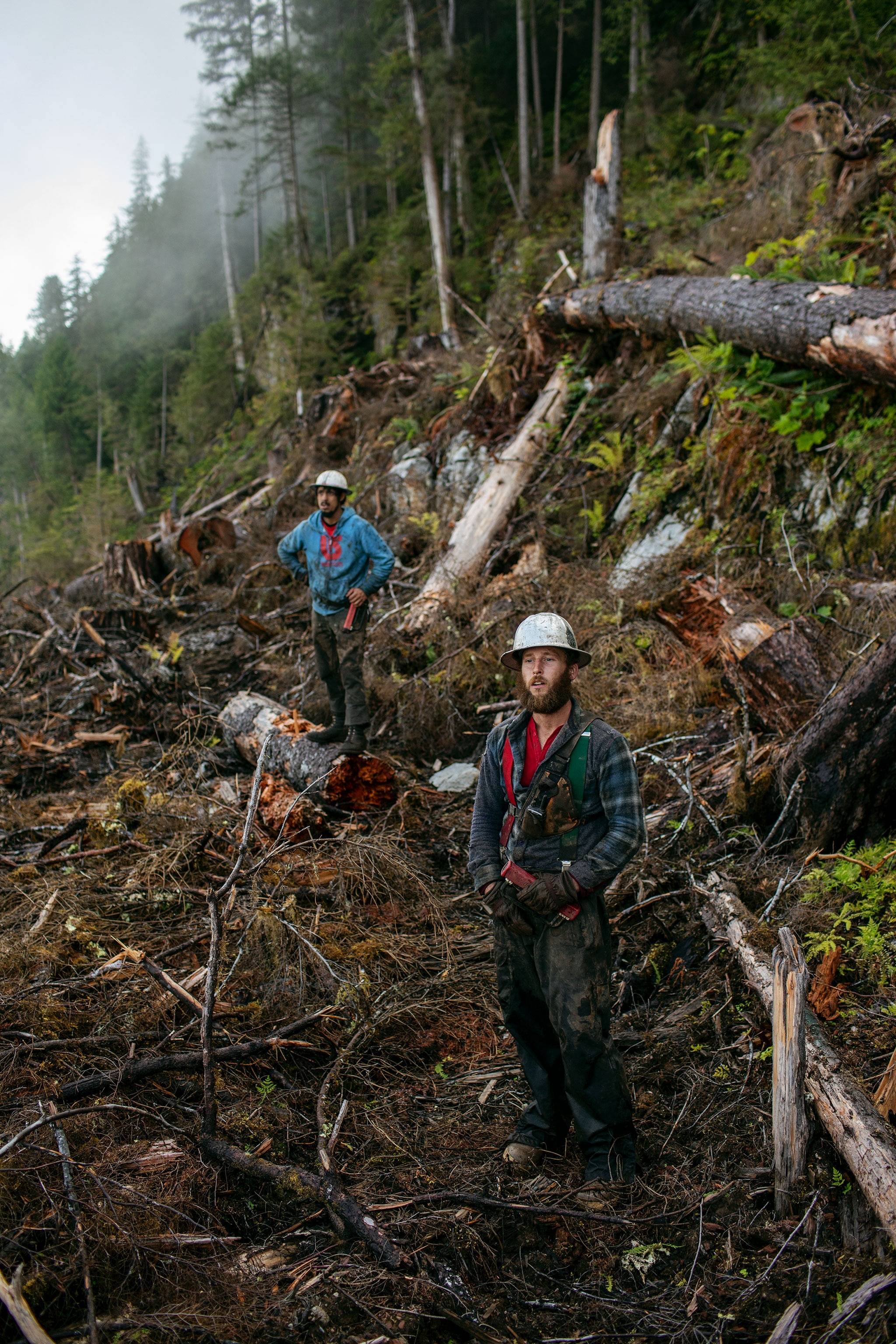 two loggers on a smoke break