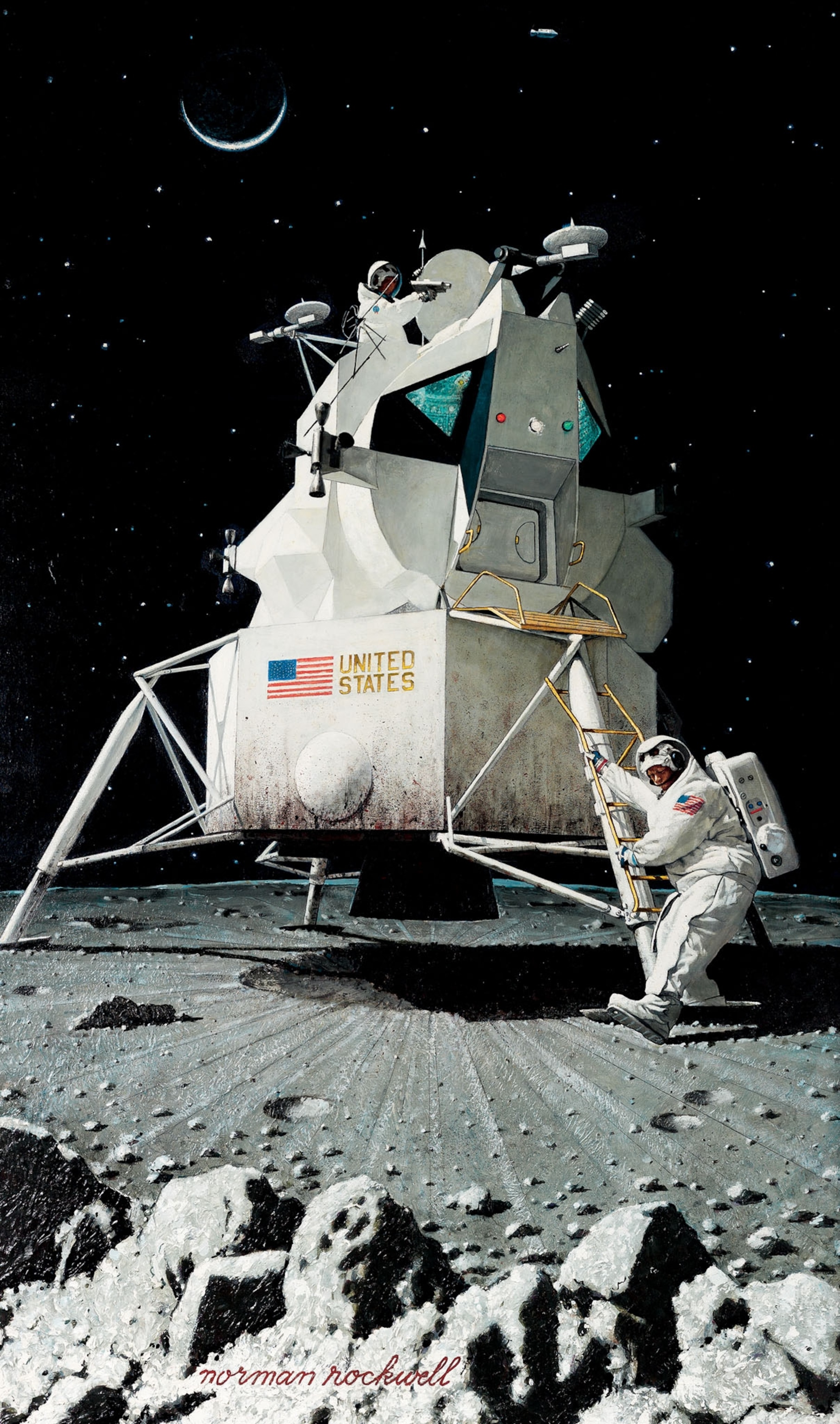 an astronaut stepping of a lunar module