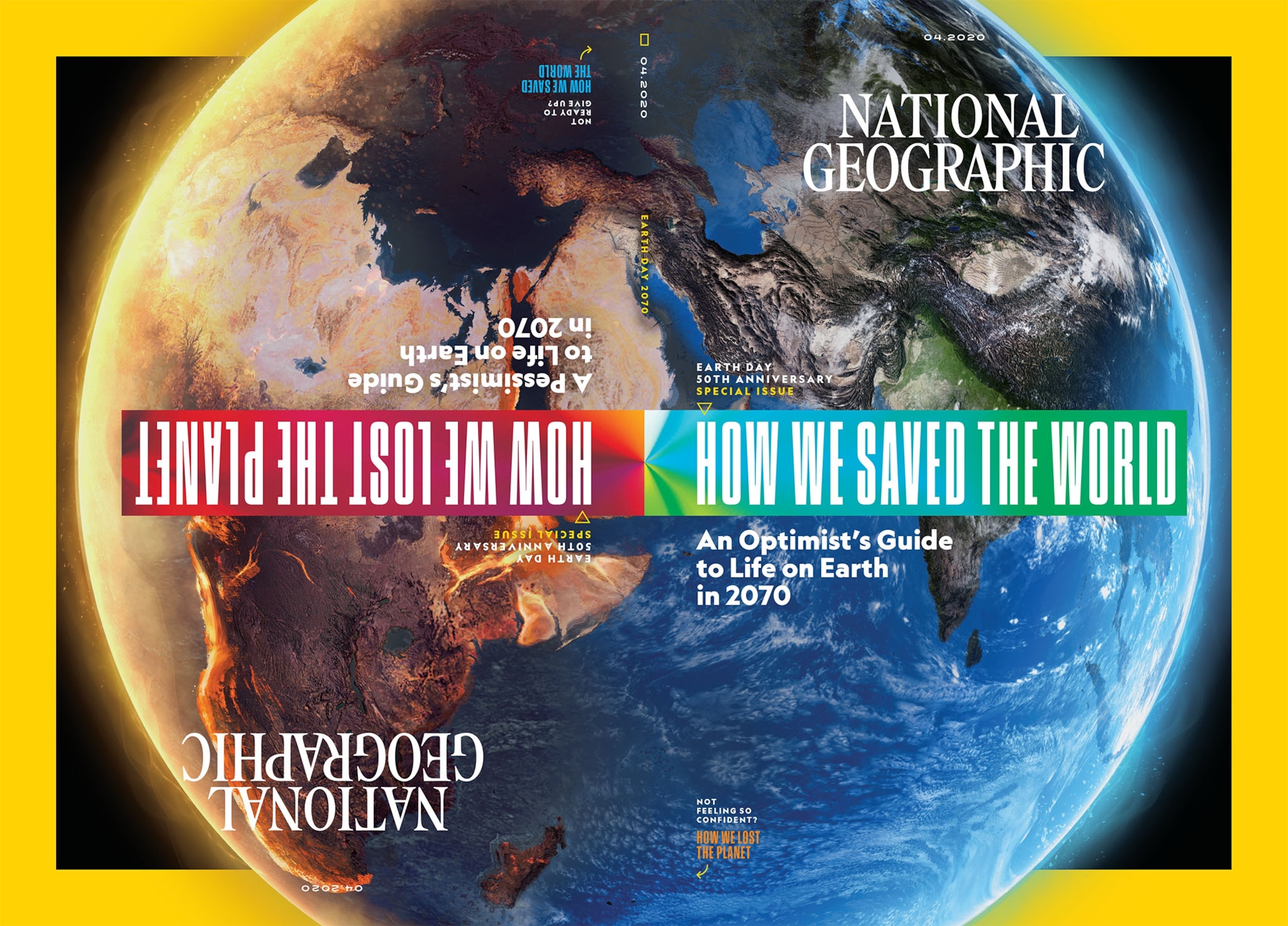 Earth divided into positive and pessimistic half.