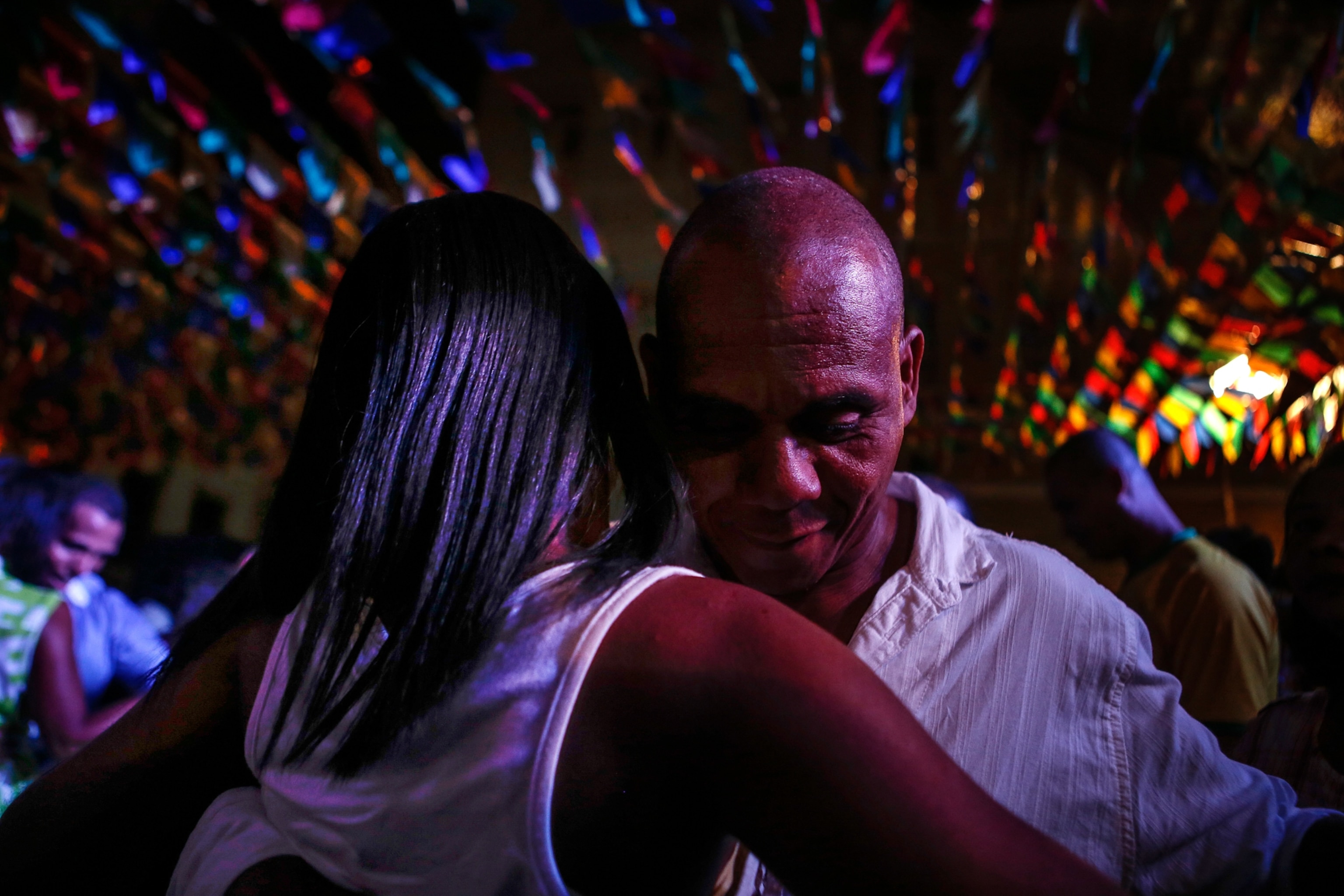 a couple dancing at night