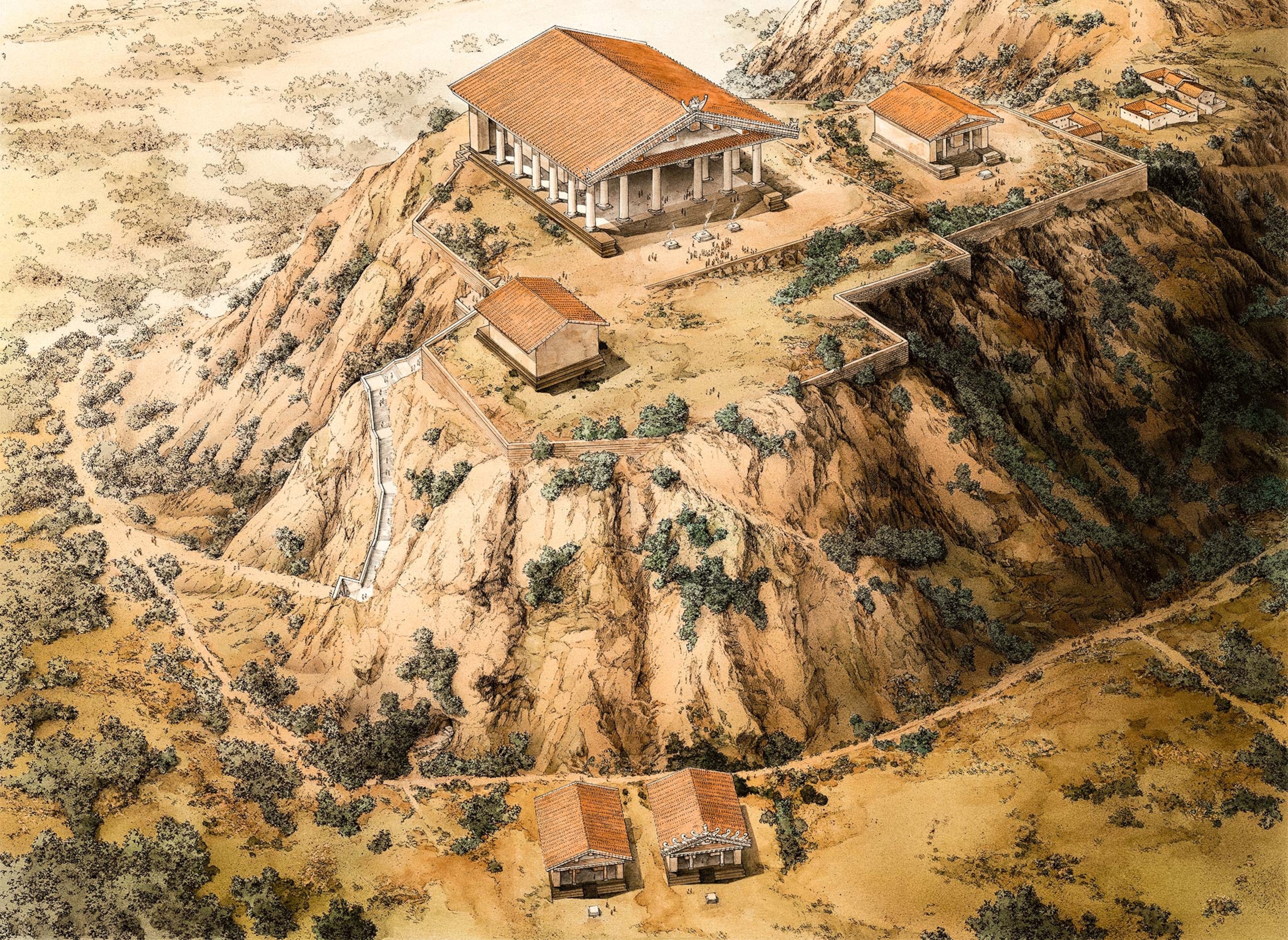 An illustration of the Temple of Jupiter Optimus Maximus on Capitoline Hill
