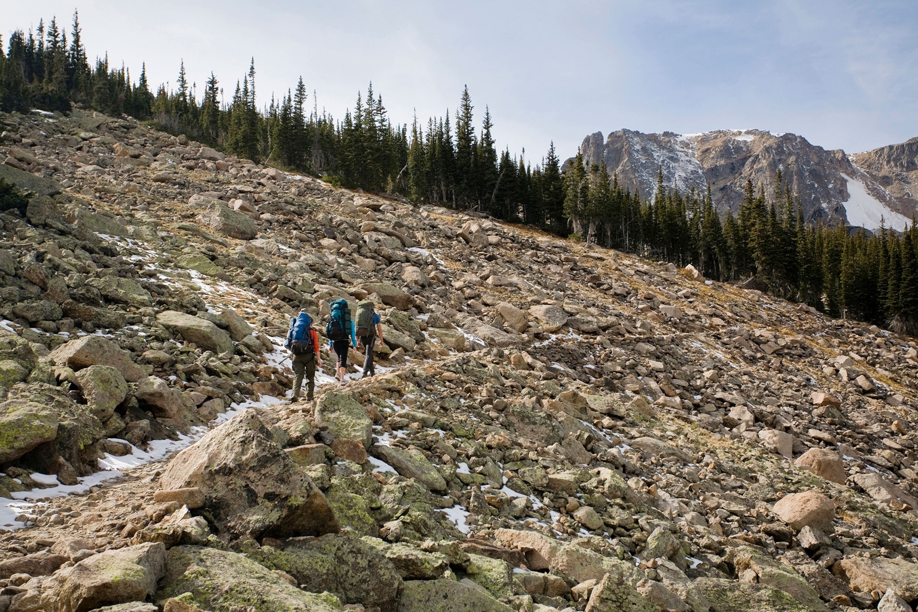 hikers near Fern Lake Trail in Rocky Mountain National Park, Colorado