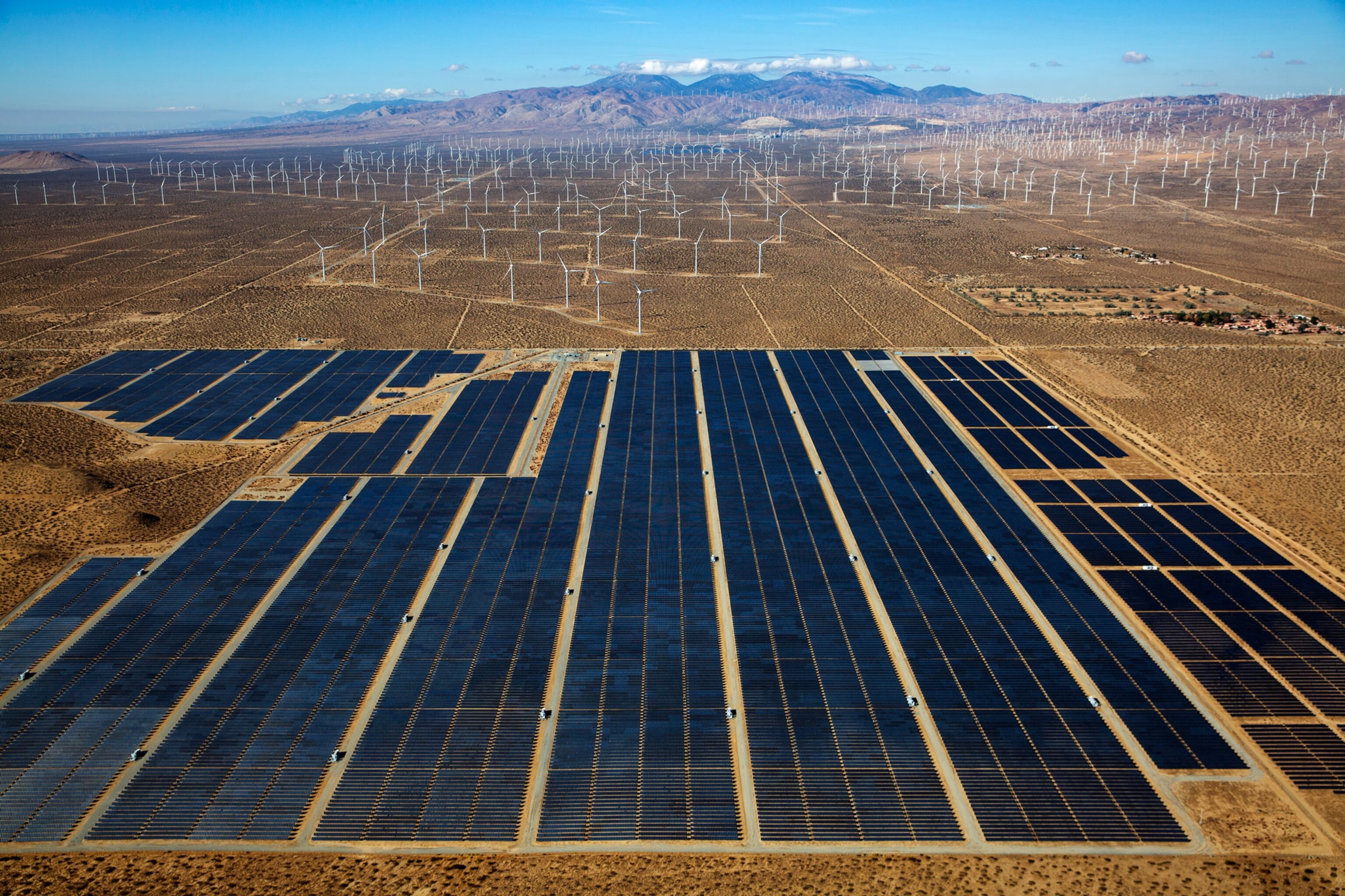 Solar and wind farms in western California.