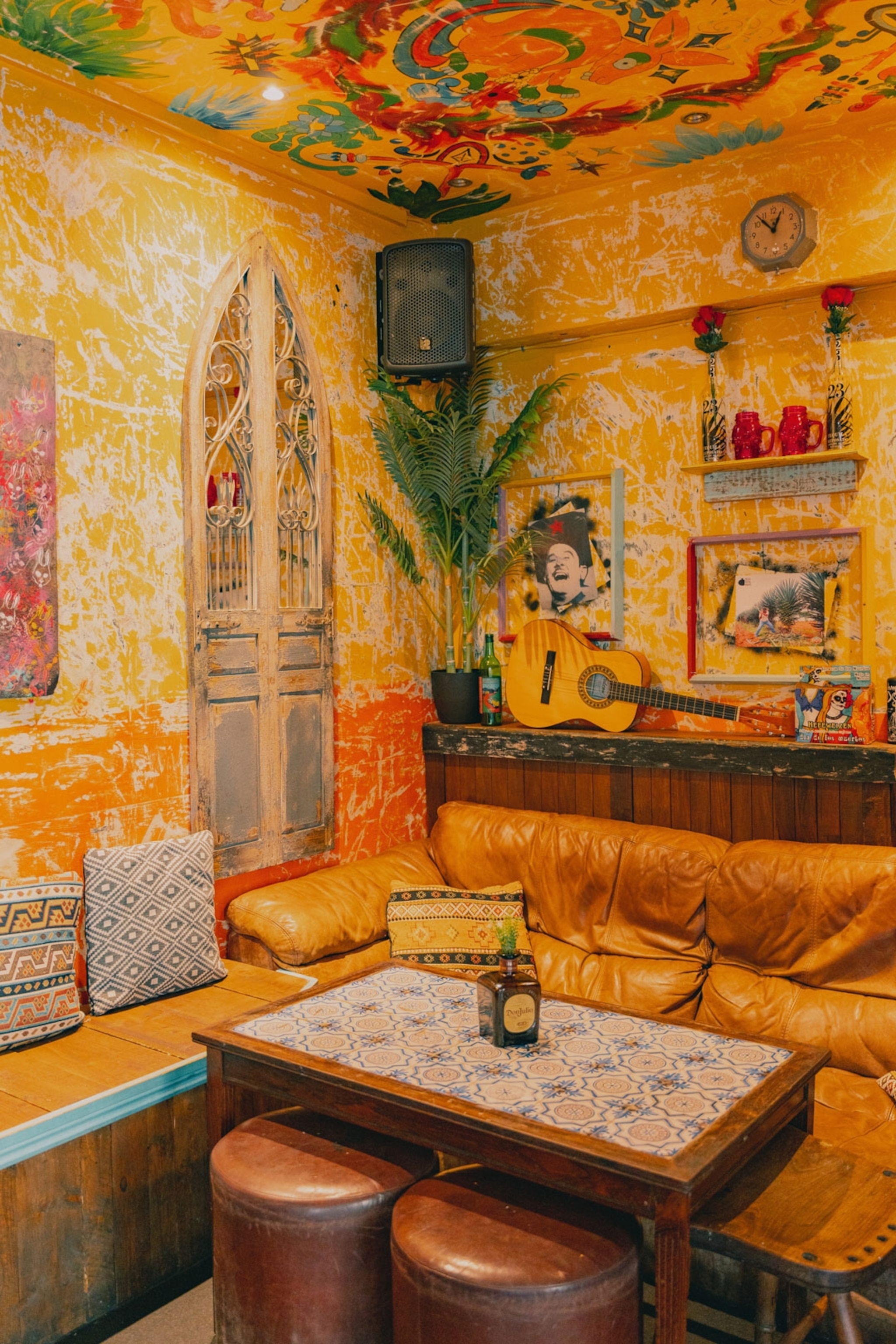 Sofa and chairs in a mexican bar.