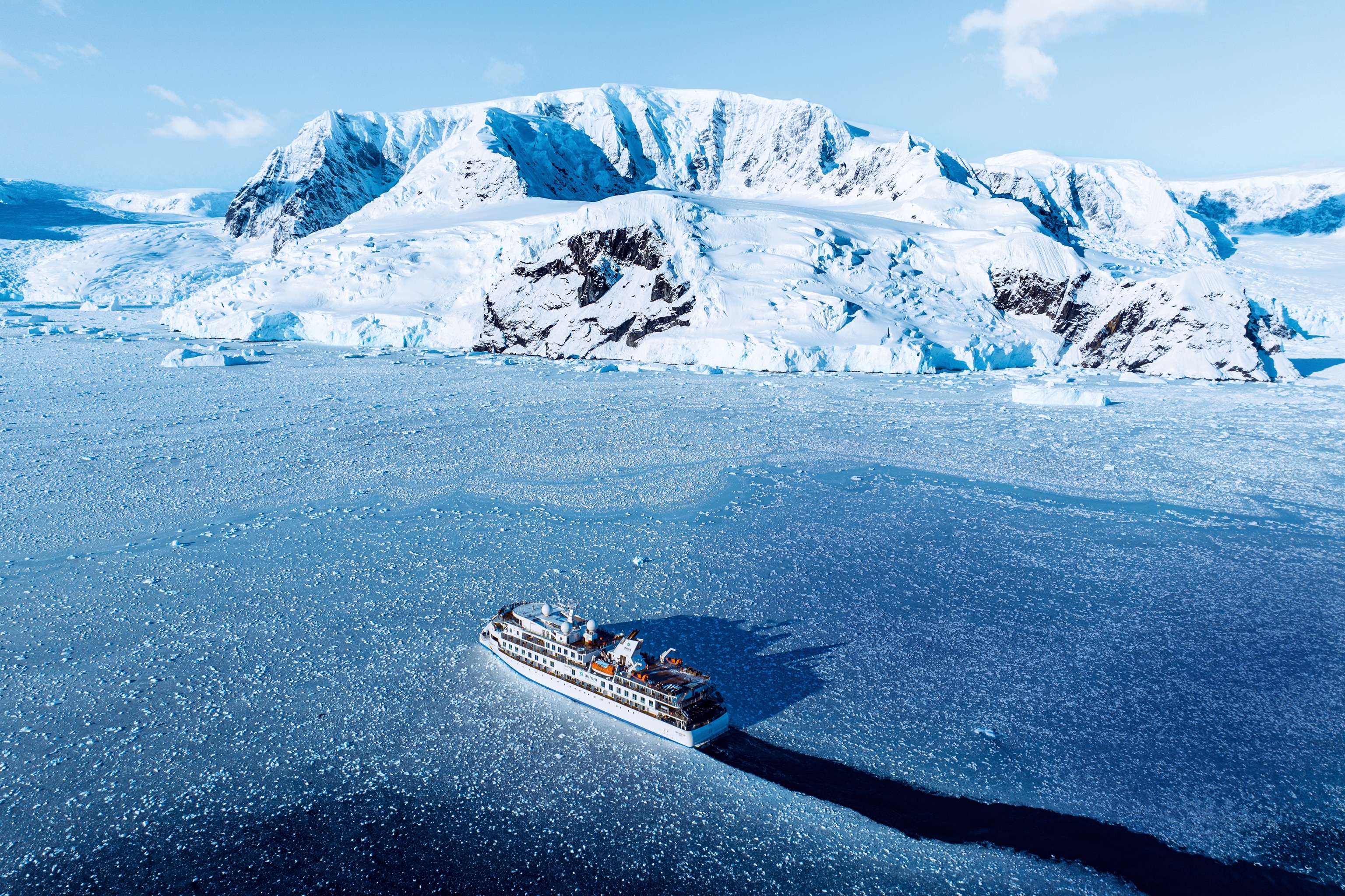 Ship sailing through Antarctica