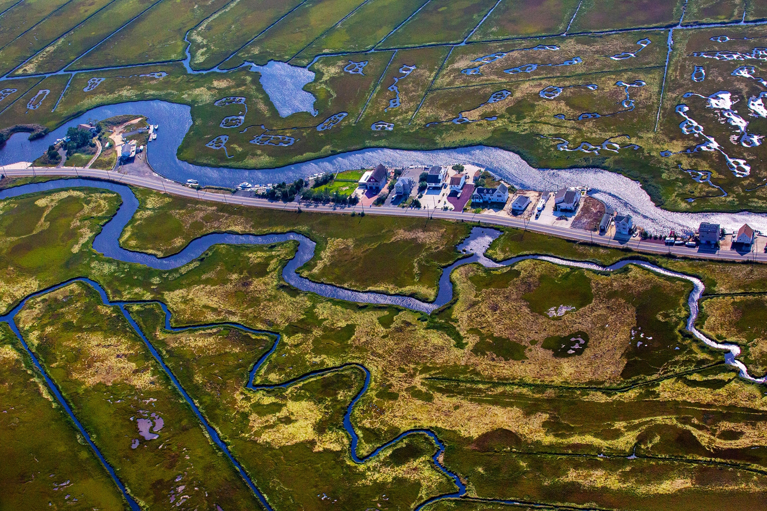 Aerial image of heavily manipulated saltmarsh in the Edwin B. Forsythe National Wildlife Refuge, New Jersey.