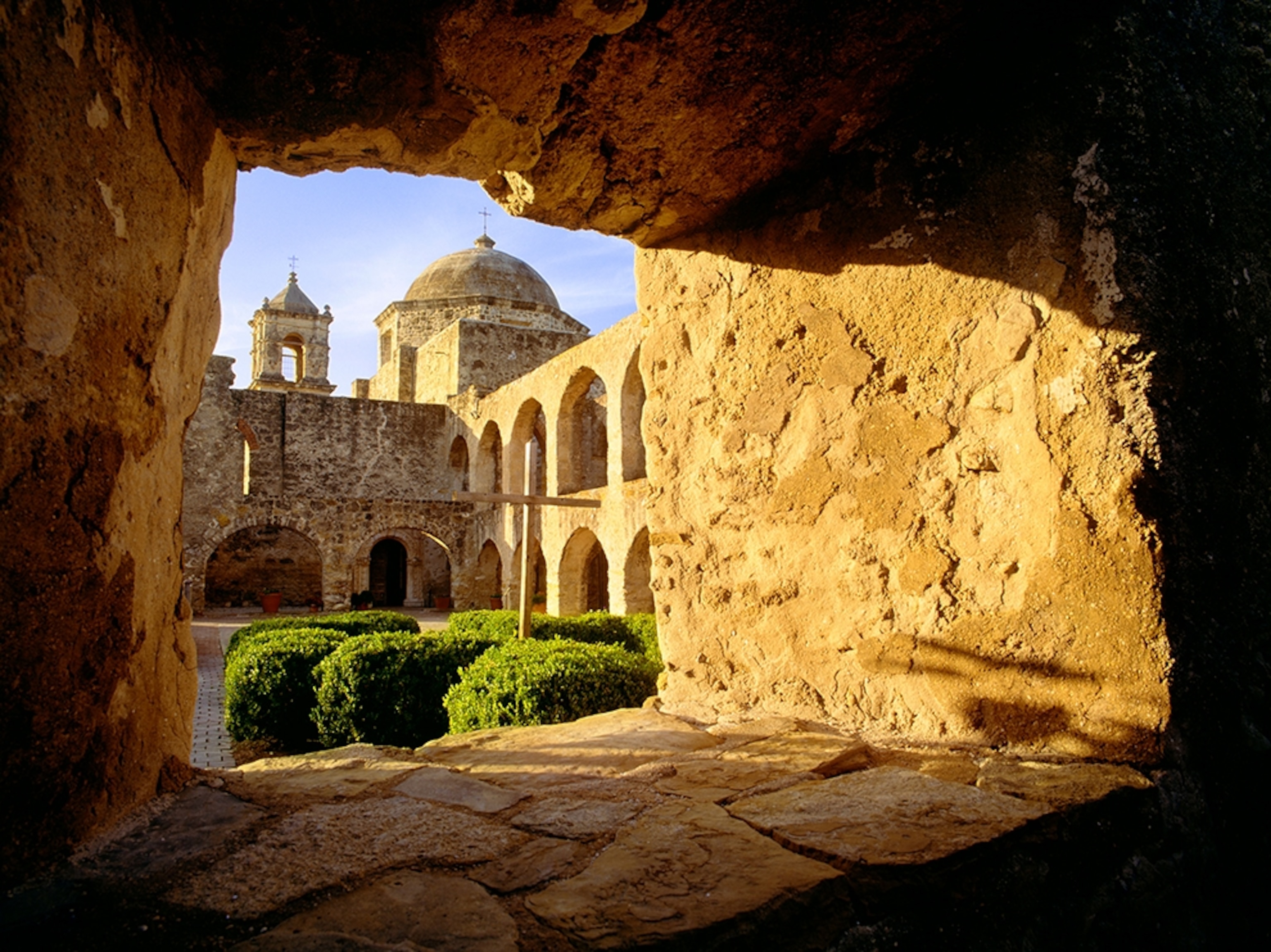 a church at San Antonio Missions Historical Park, Texas
