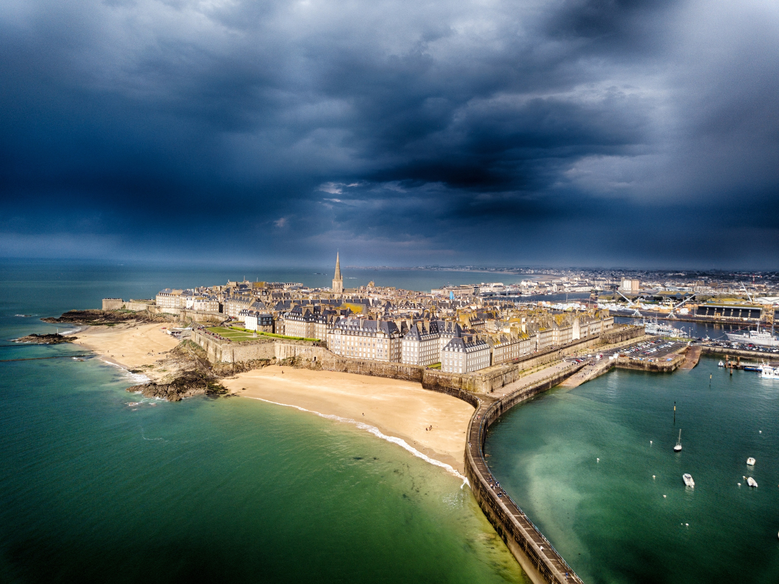 A stormy sky over Saint-Malo in Brittany on April 14, 2018, France.