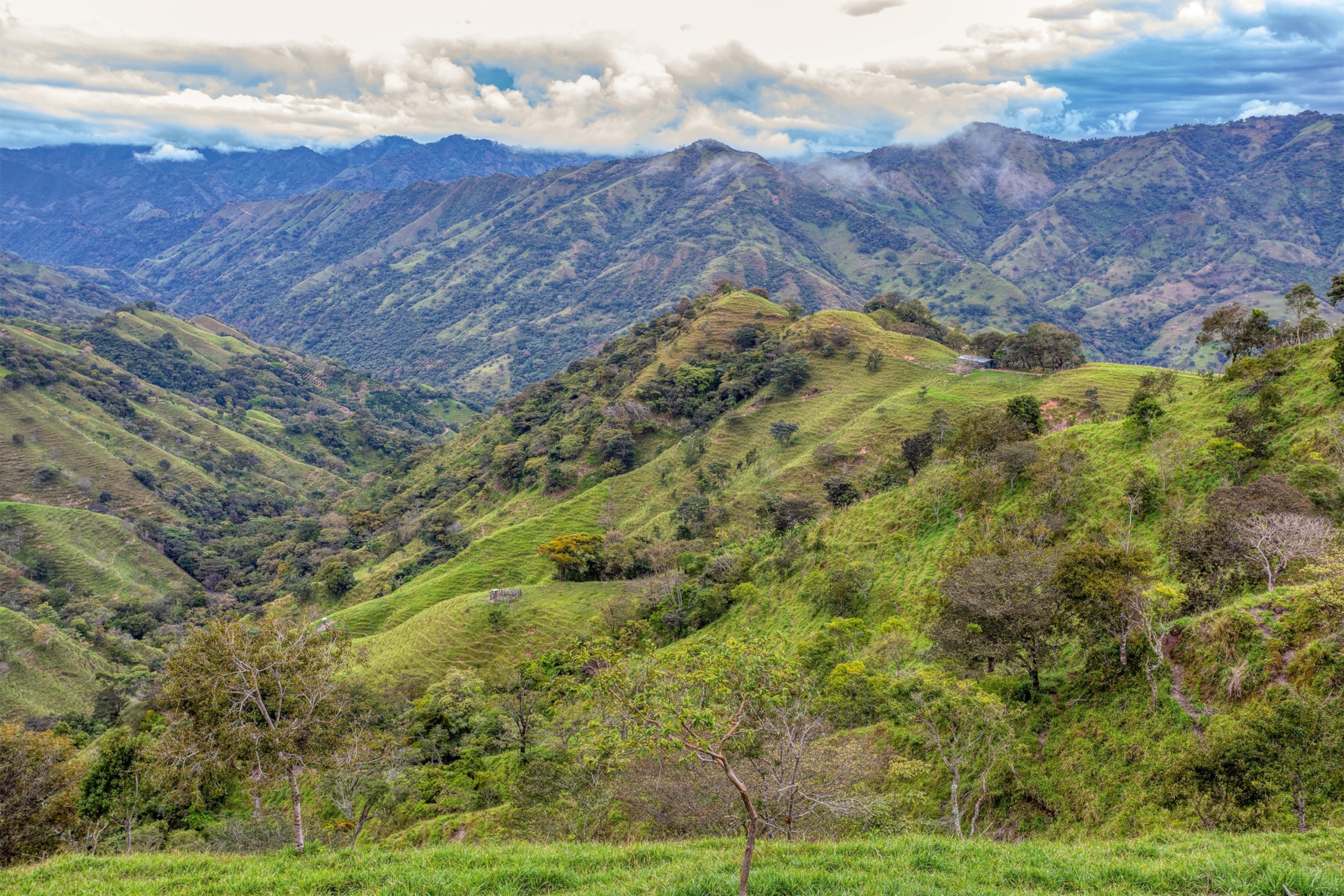 Hills and forest surround the Los Quetzales National Park, which is named after Costa Rica's national bird..
