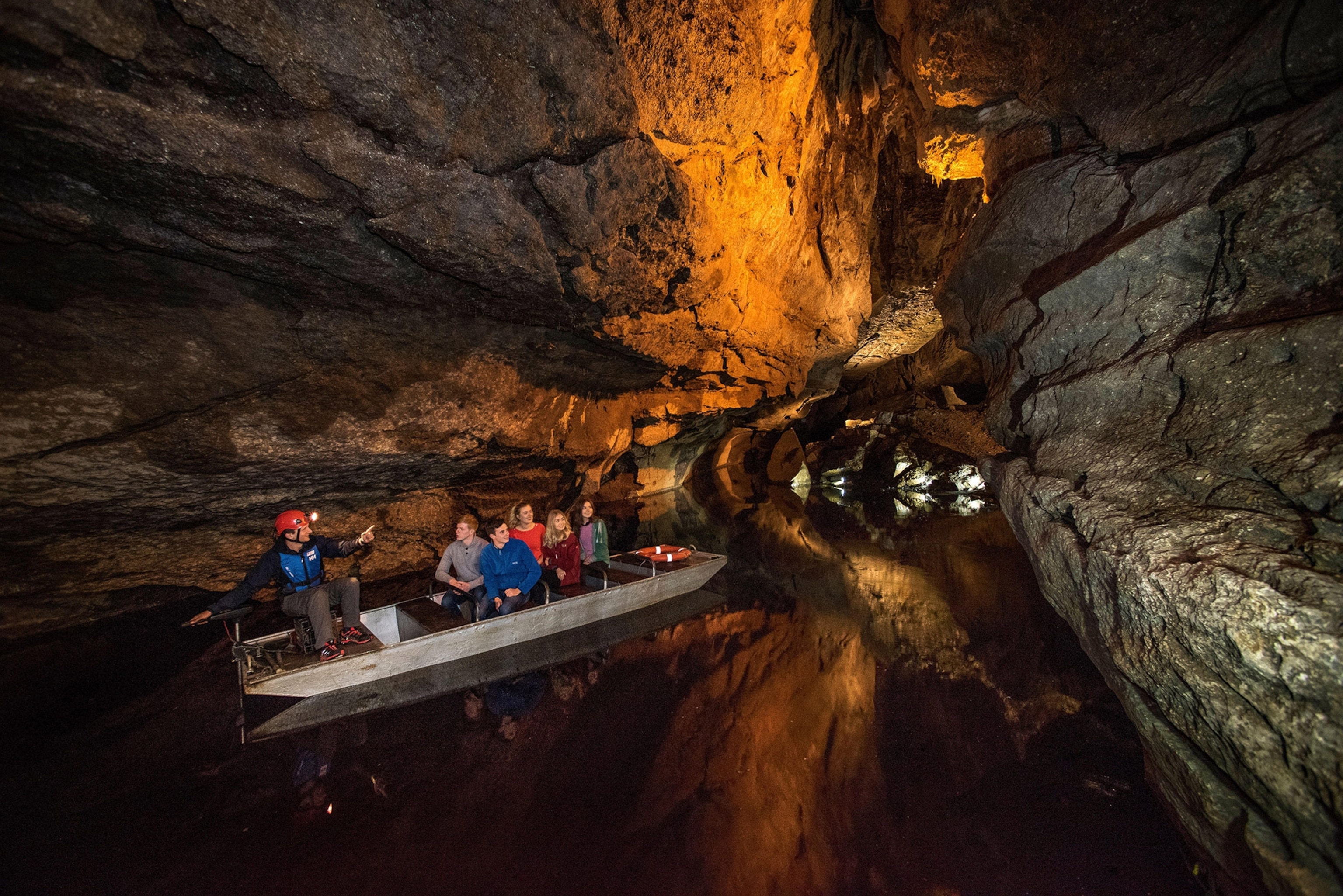 Boat in cave.