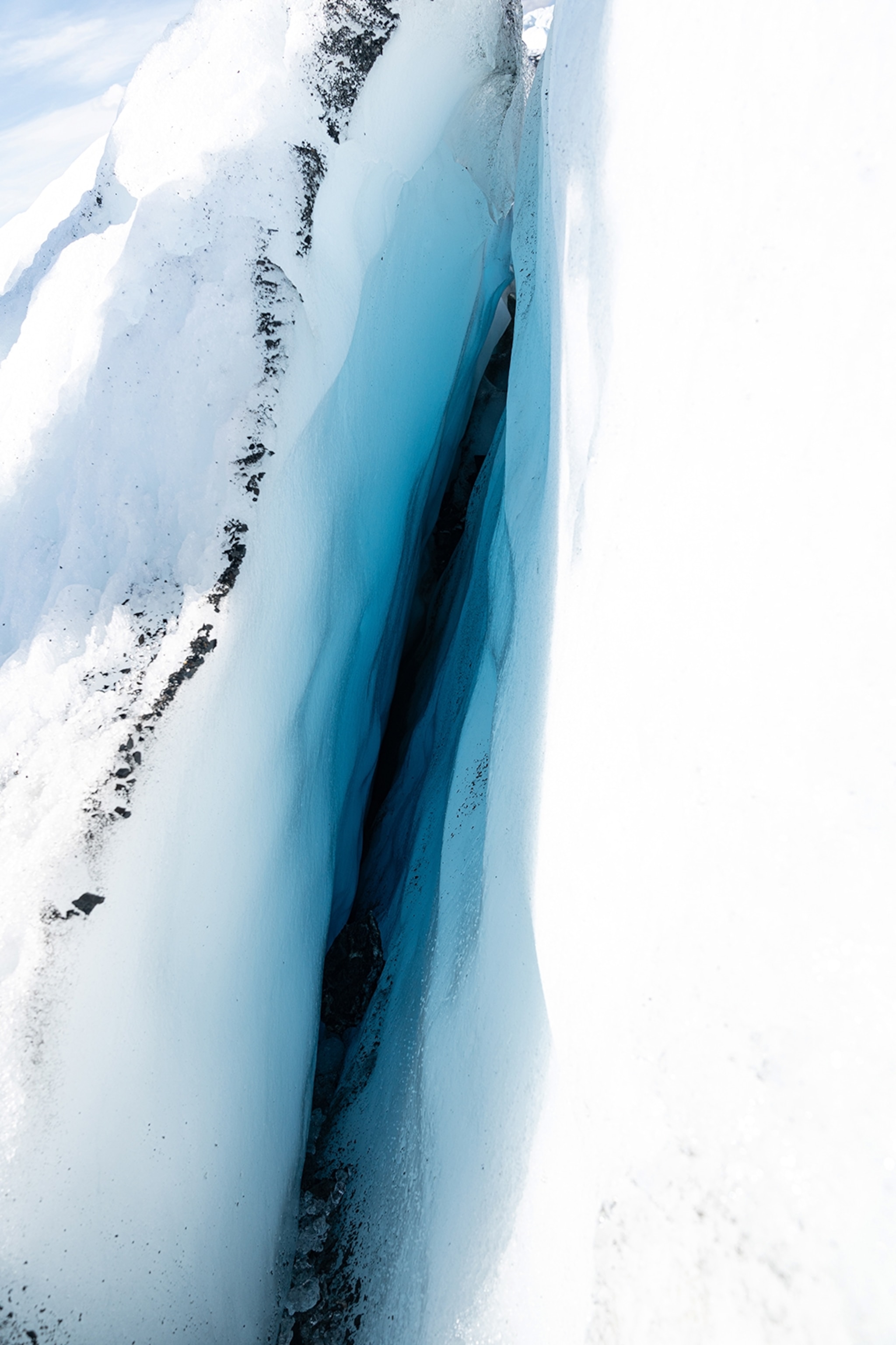 A look inside a glacier fissure.