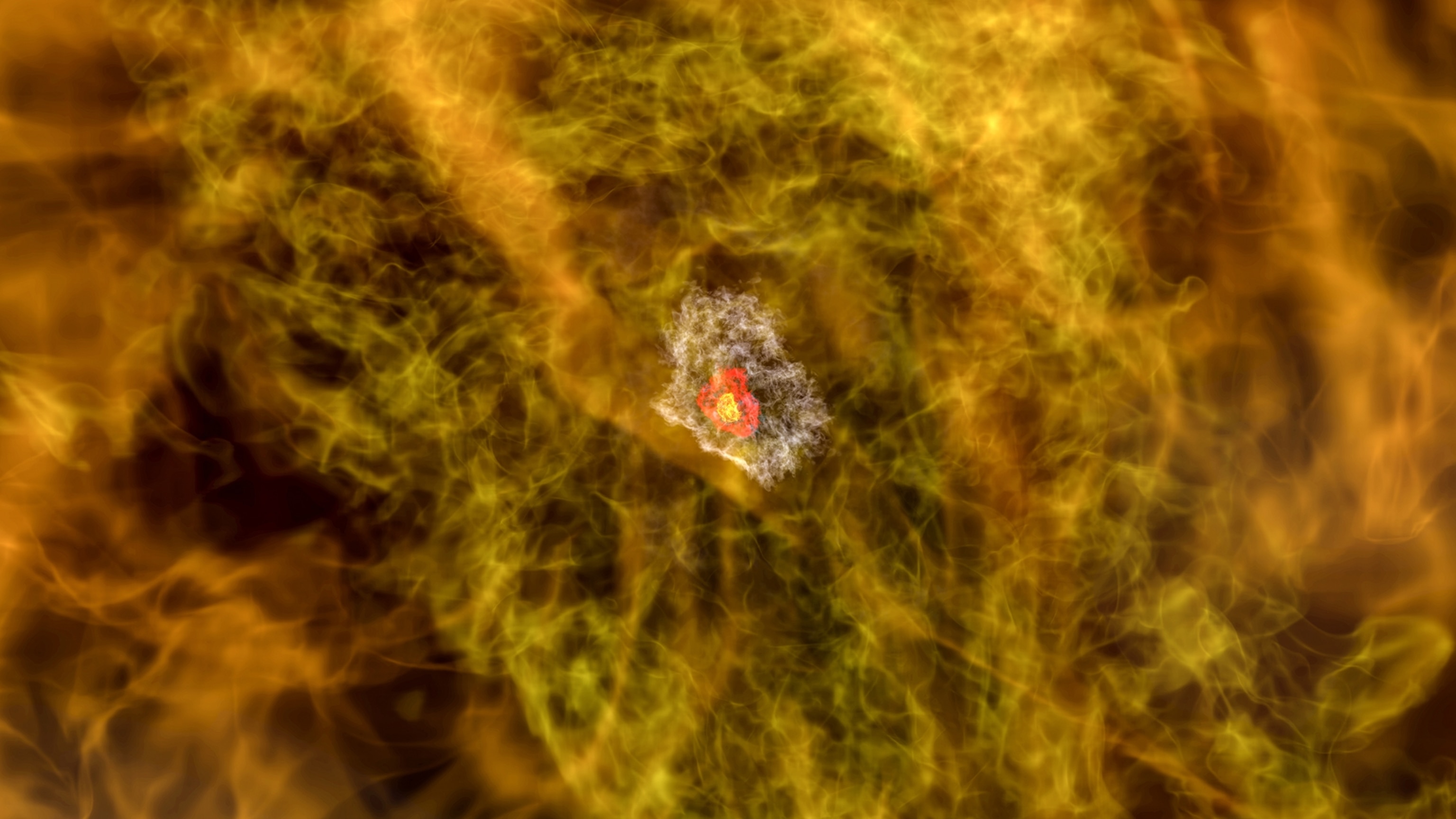 Supercomputer simulation of a first star in the Universe.