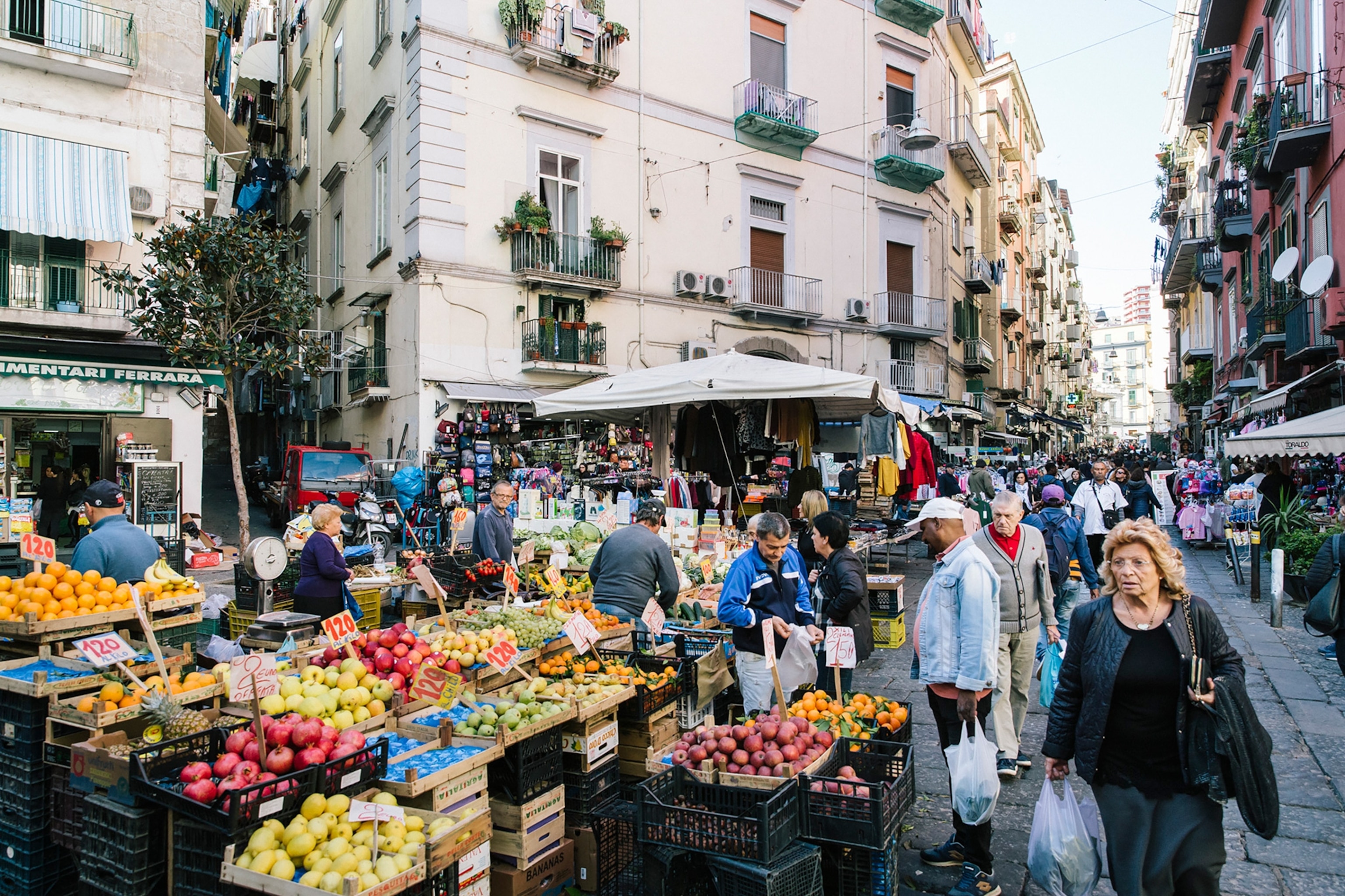 The Pignasecca market in Montesanto, a neighborhood in the historical center of Naples, Italy.