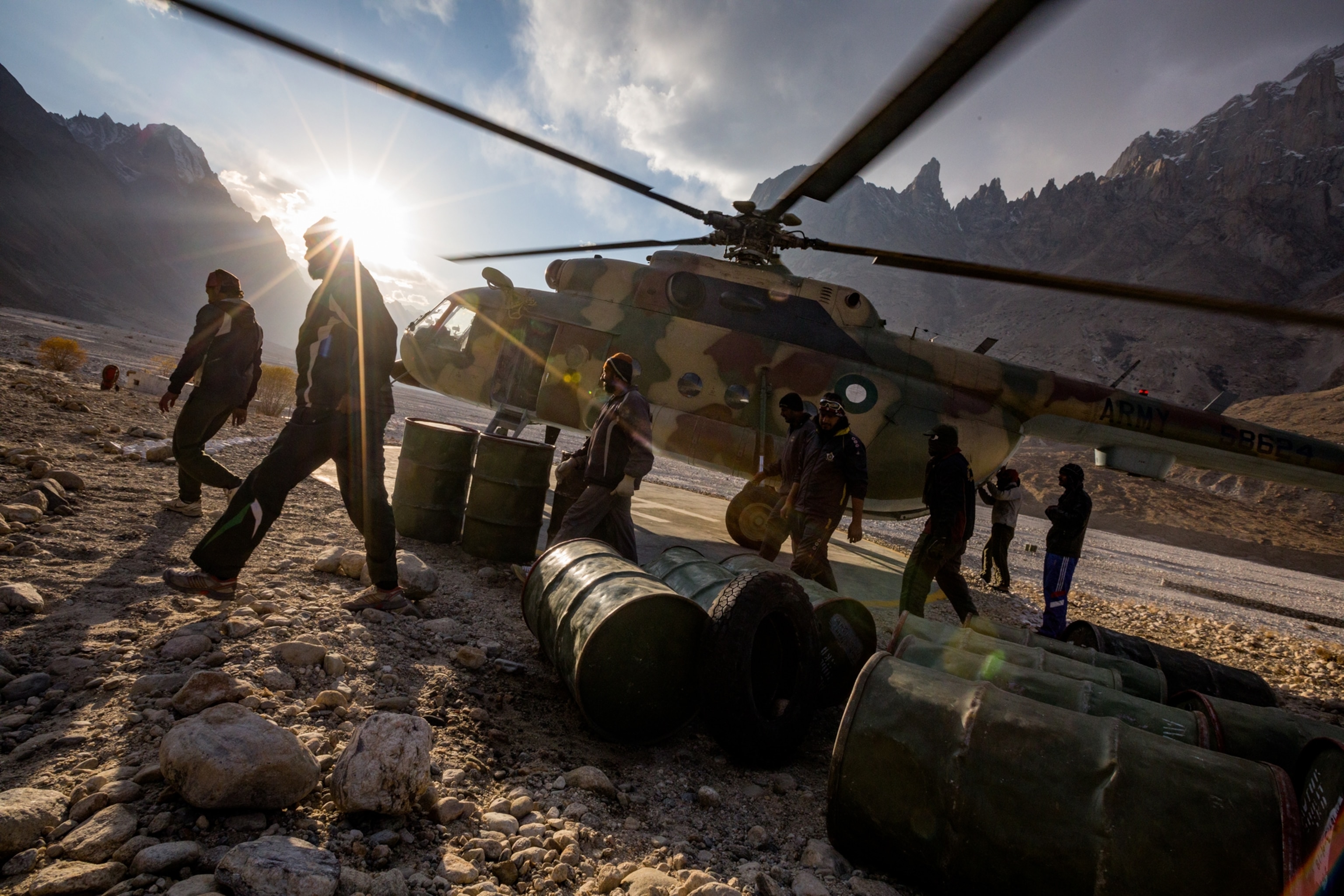 solders by helicopter