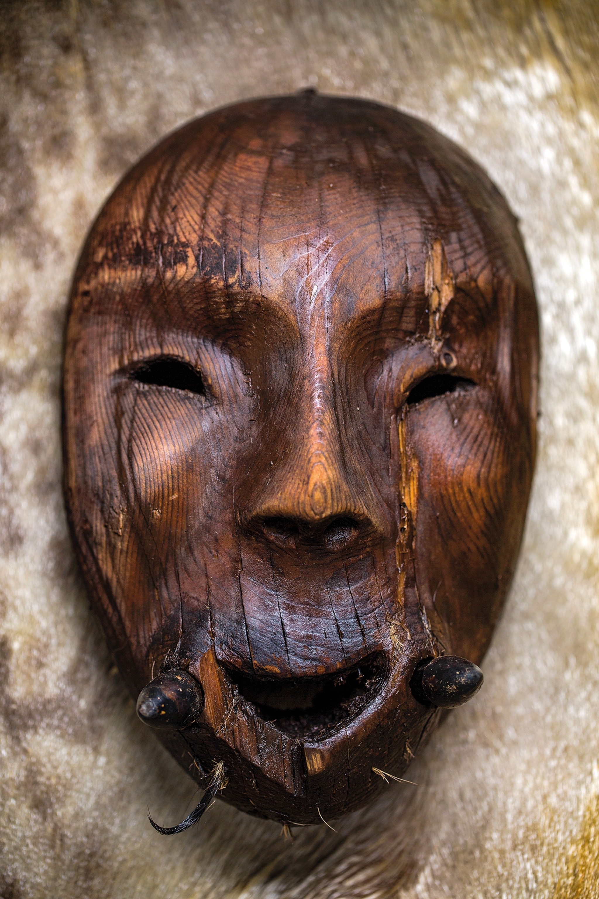 A Yup'ik mask from Nunalleq depicts a half-human, half-walrus face.