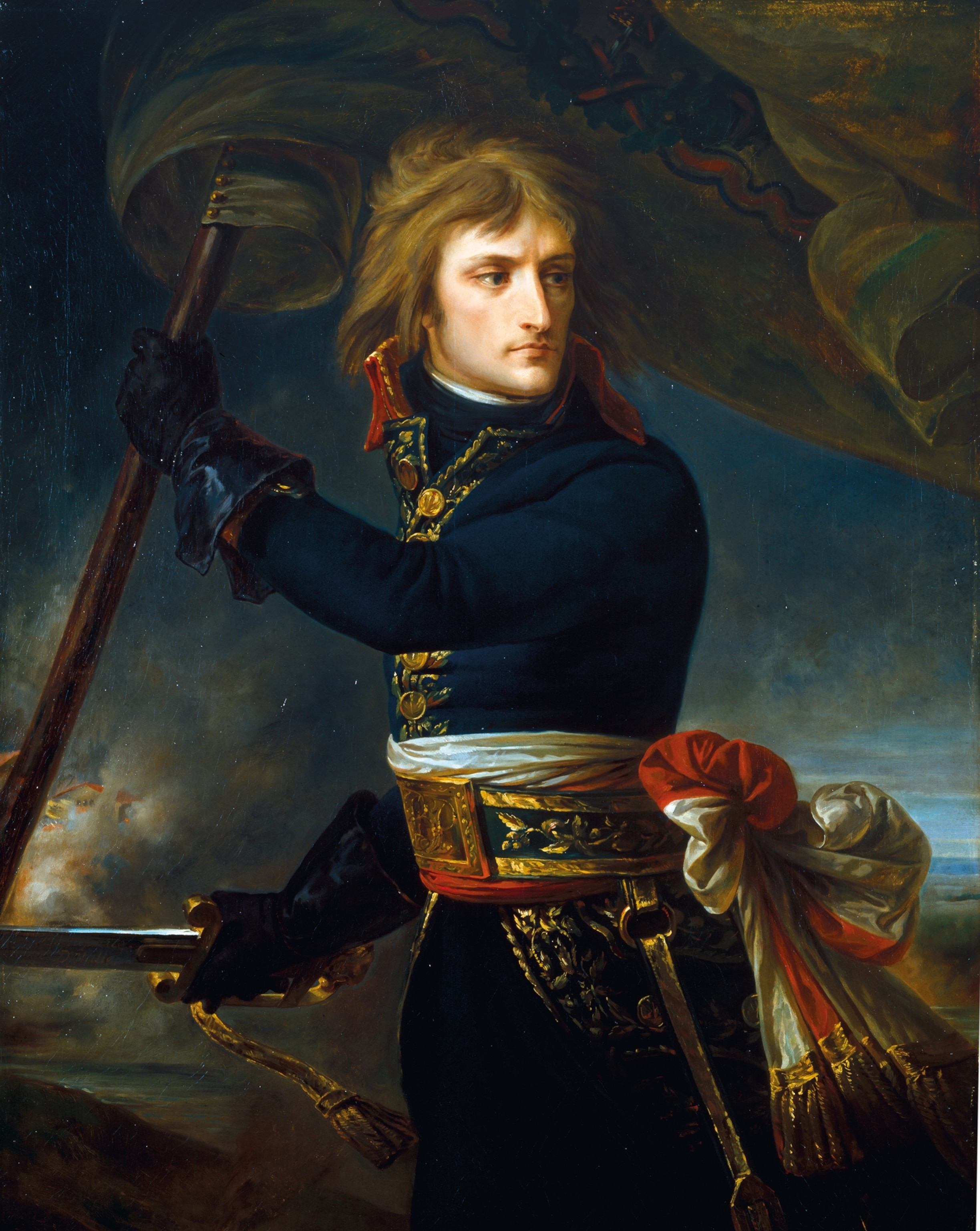 Antoine-Jean Gros’s painting of 27-year-old Napoleon on the bridge at Arcole, Italy